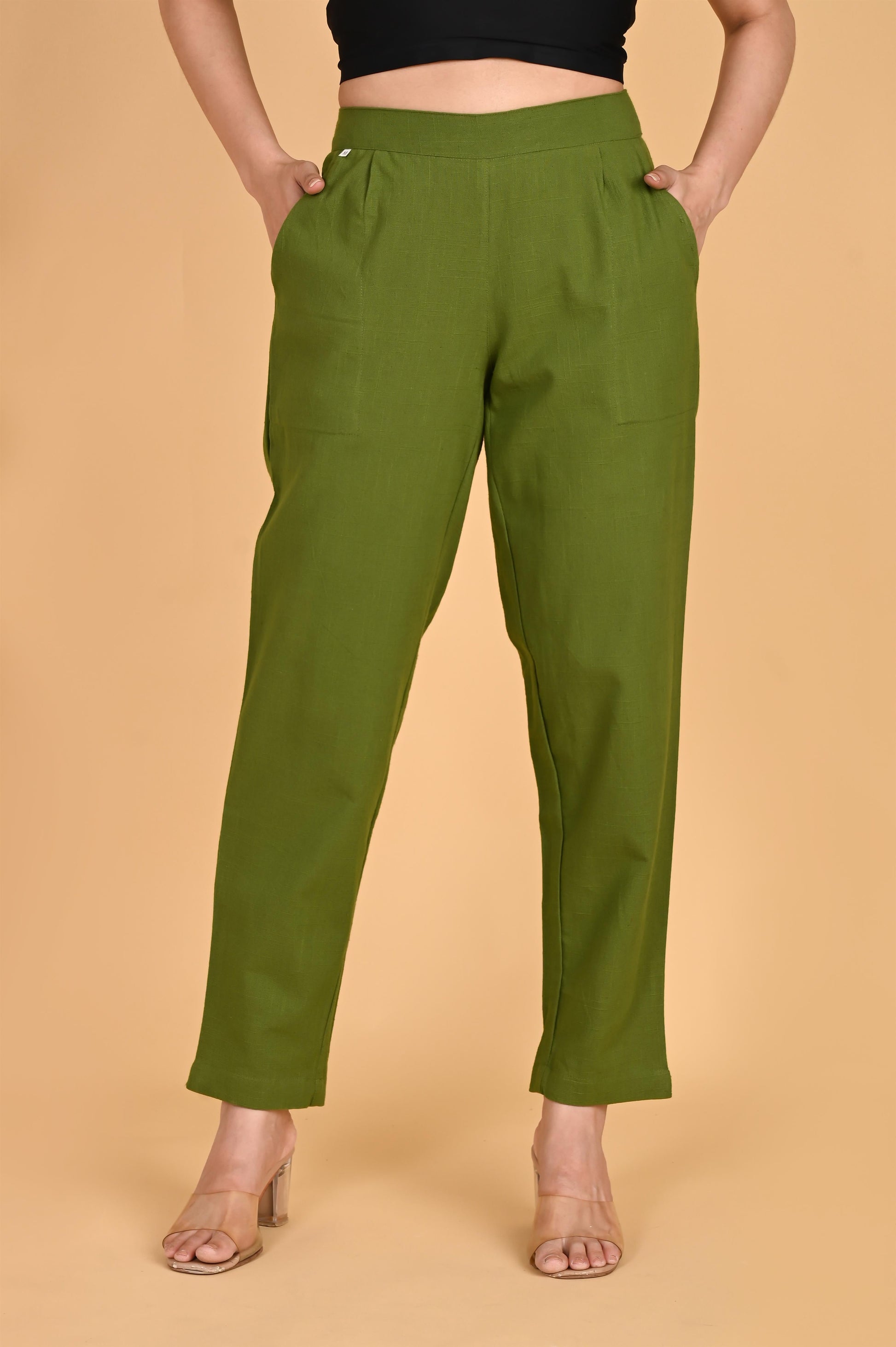 OLIVE GREEN CLASSIC COTTON PANTS - SAFED DHAGA 