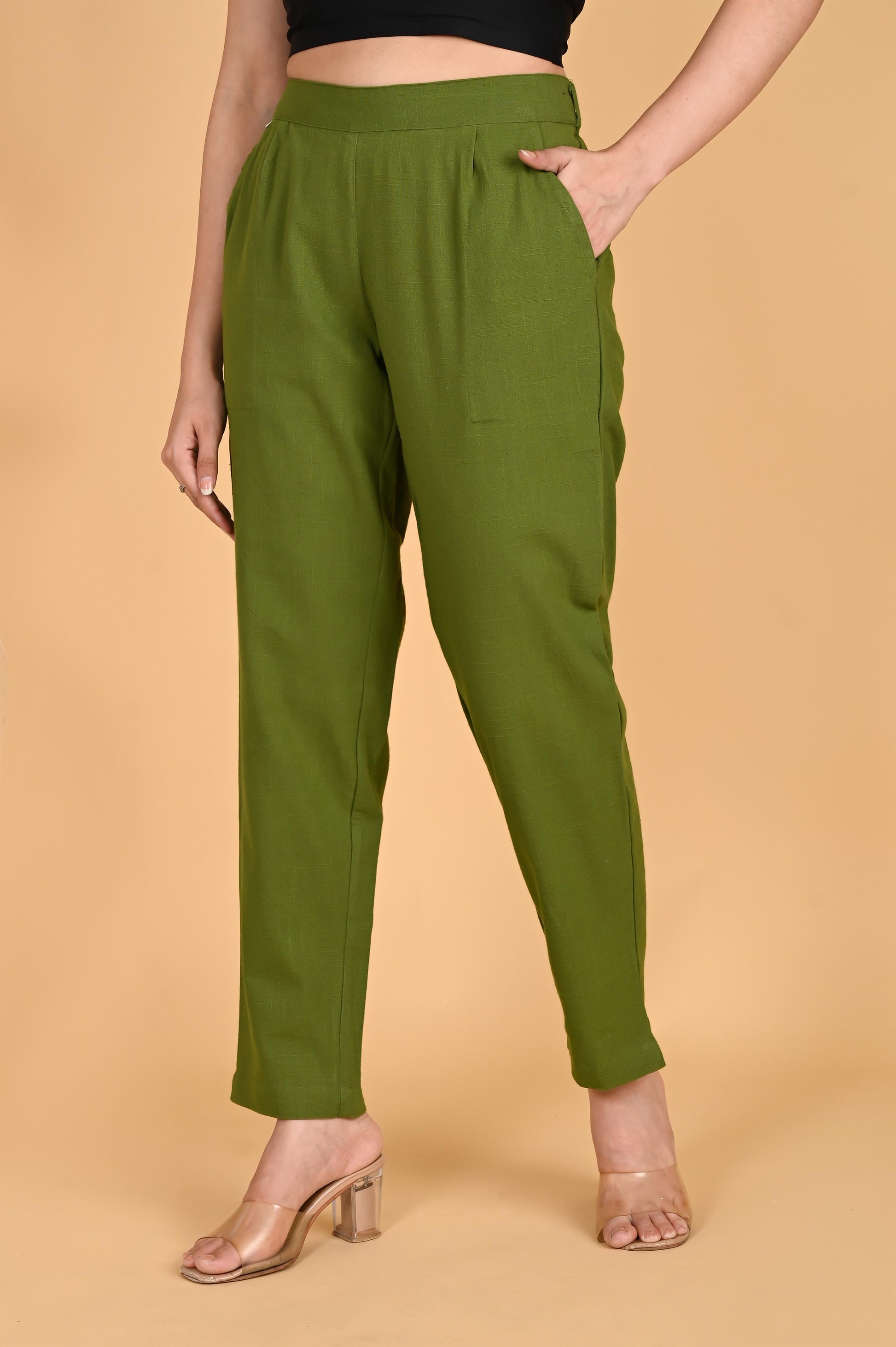 OLIVE GREEN CLASSIC COTTON PANTS - SAFED DHAGA 