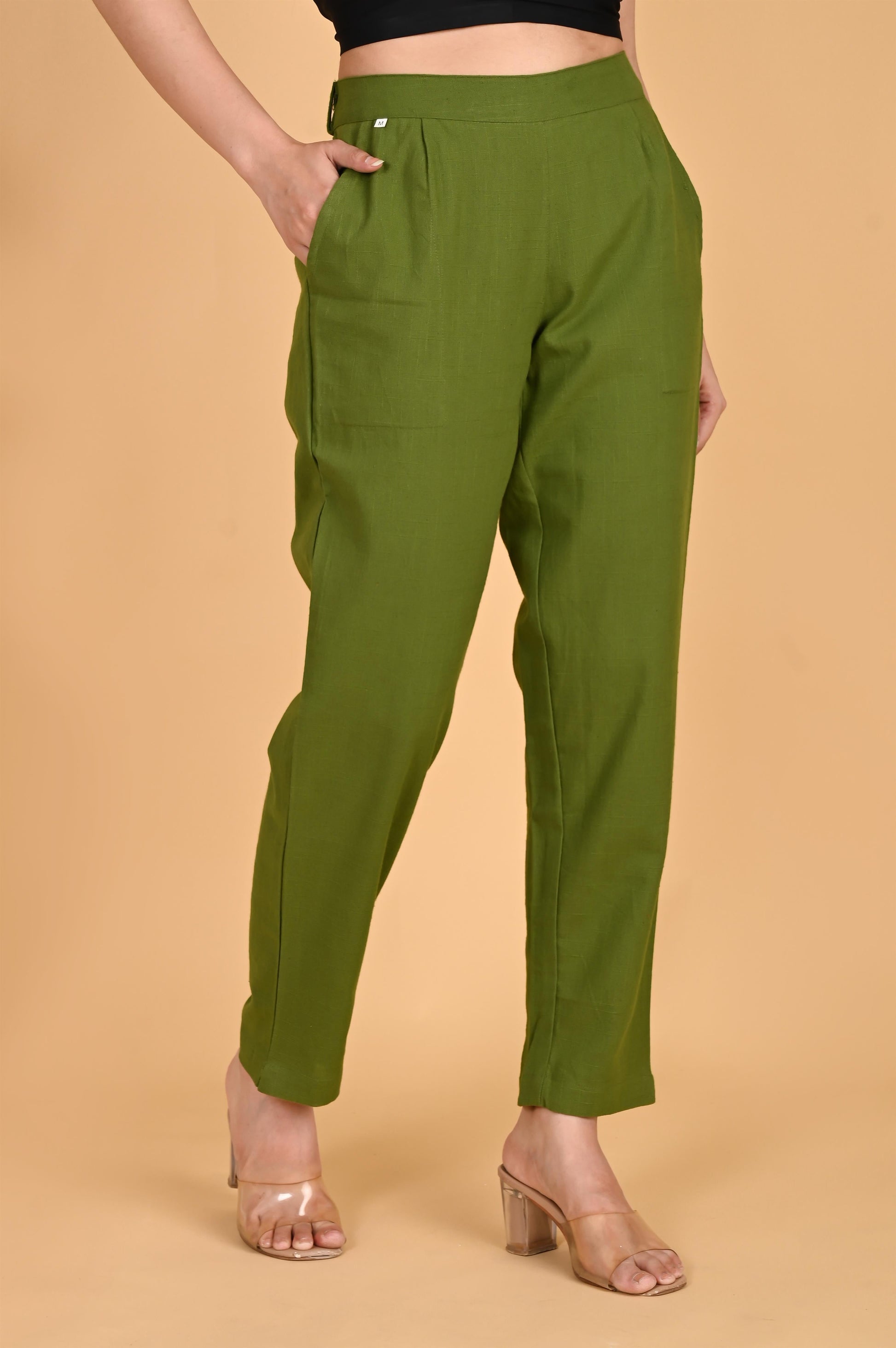 OLIVE GREEN CLASSIC COTTON PANTS - SAFED DHAGA 