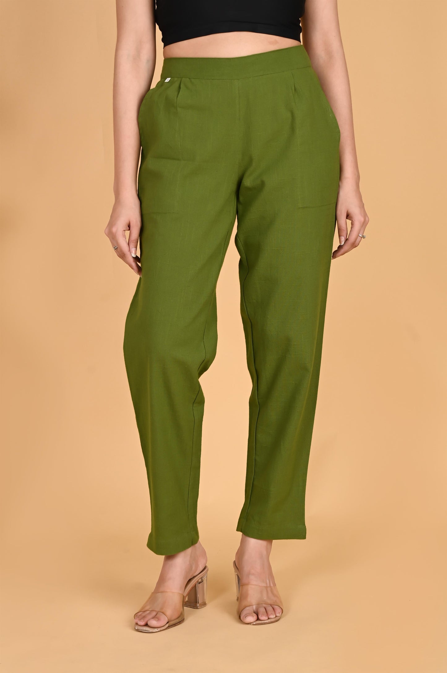 OLIVE GREEN CLASSIC COTTON PANTS - SAFED DHAGA 