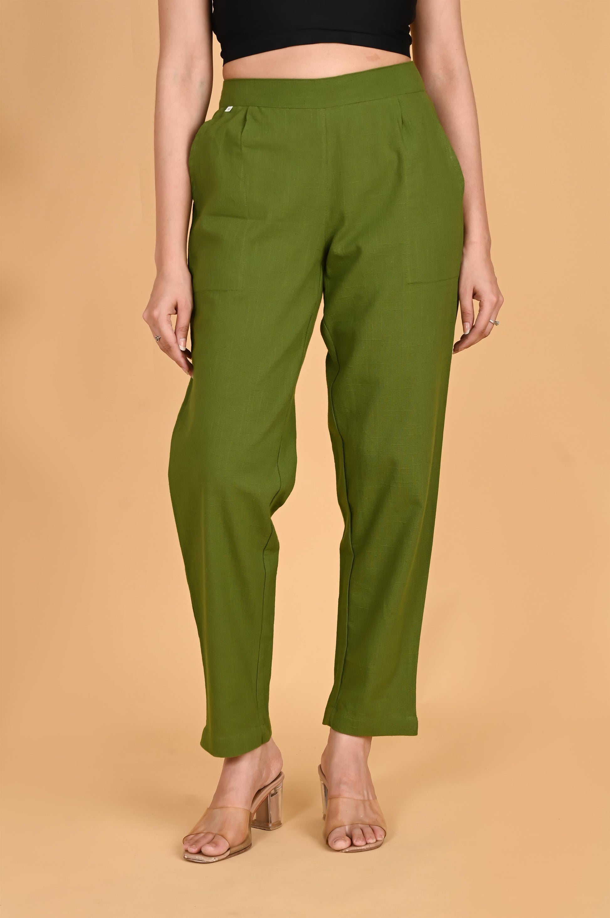 OLIVE GREEN CLASSIC COTTON PANTS - SAFED DHAGA 