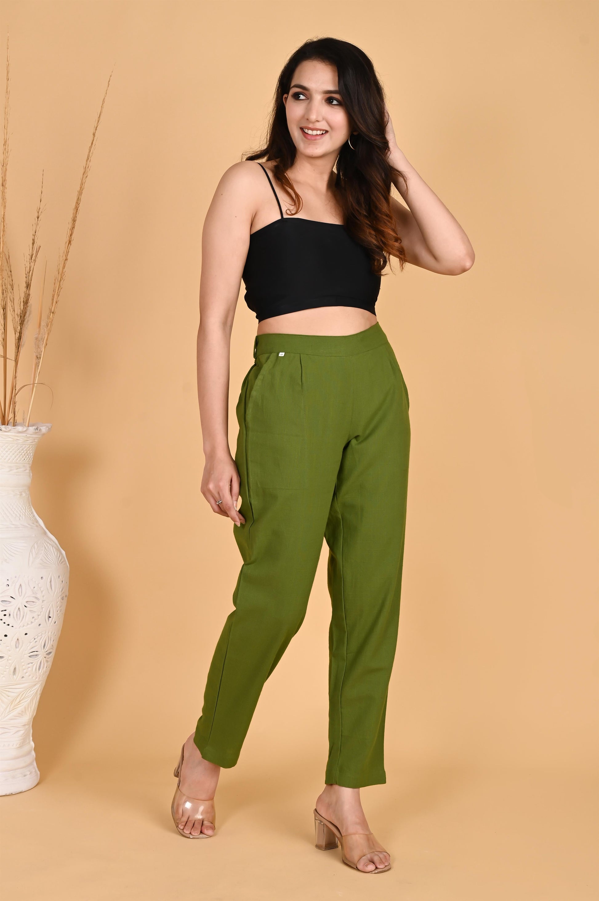 OLIVE GREEN CLASSIC COTTON PANTS - SAFED DHAGA 