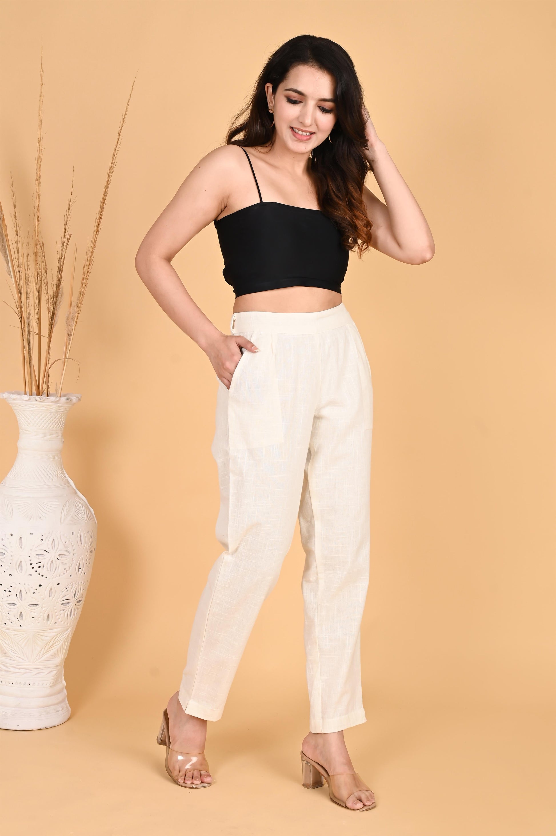 WHITE CLASSIC COTTON PANTS - SAFED DHAGA 