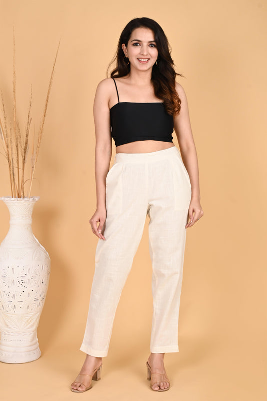 WHITE CLASSIC COTTON PANTS - SAFED DHAGA 