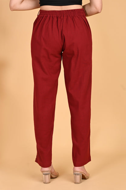 MAROON CLASSIC COTTON PANTS - SAFED DHAGA 