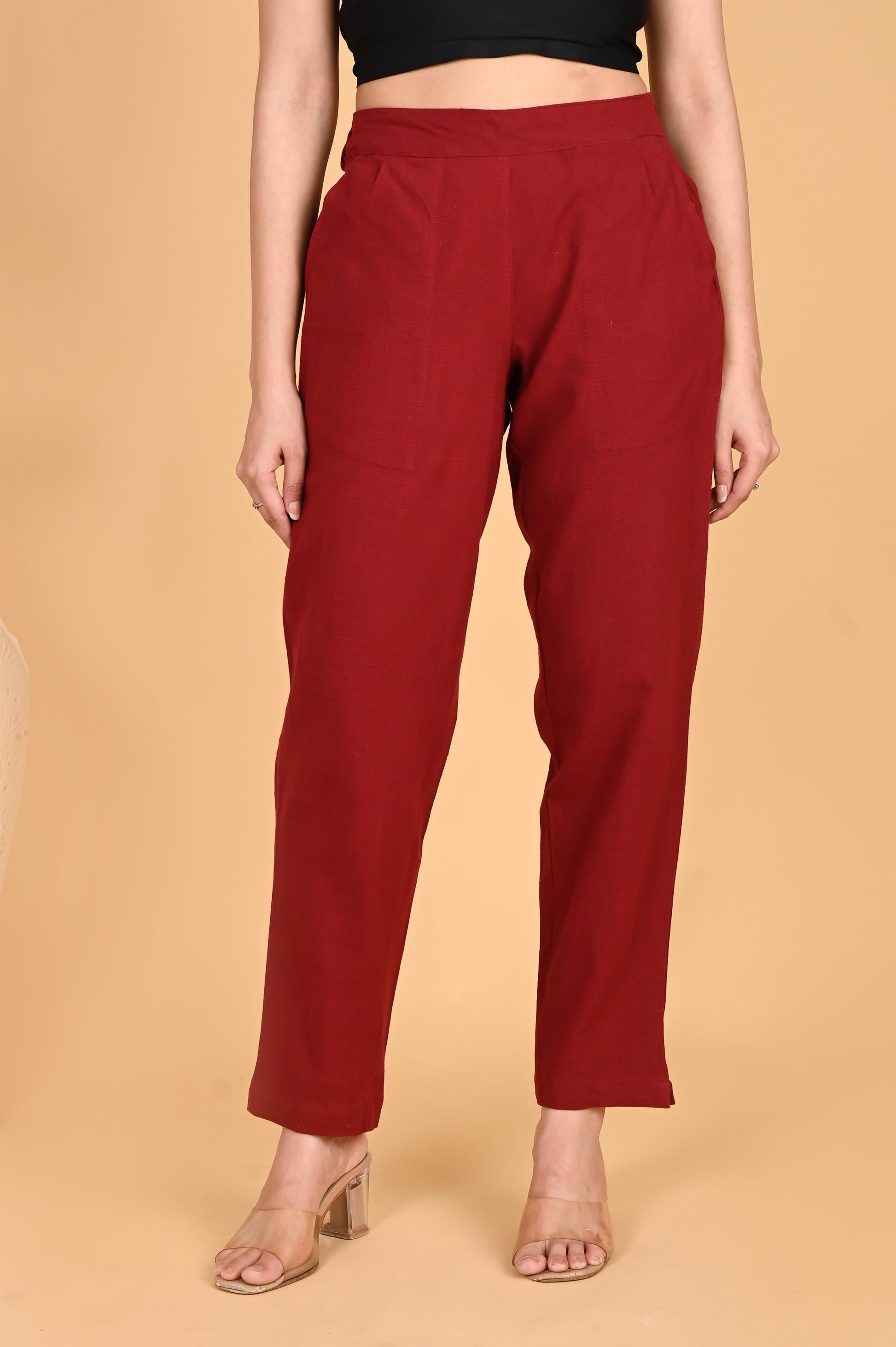 MAROON CLASSIC COTTON PANTS - SAFED DHAGA 