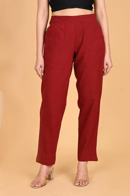 MAROON CLASSIC COTTON PANTS - SAFED DHAGA 