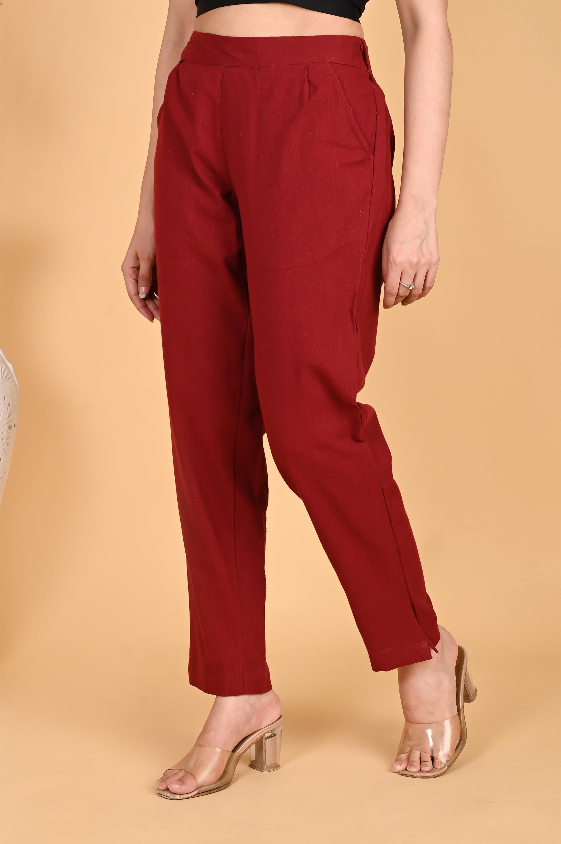 MAROON CLASSIC COTTON PANTS - SAFED DHAGA 