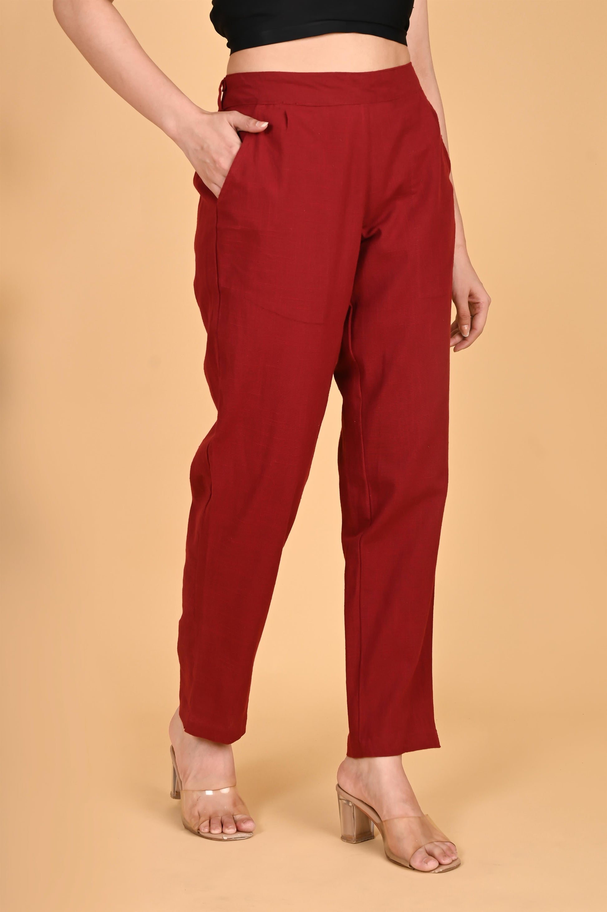 MAROON CLASSIC COTTON PANTS - SAFED DHAGA 