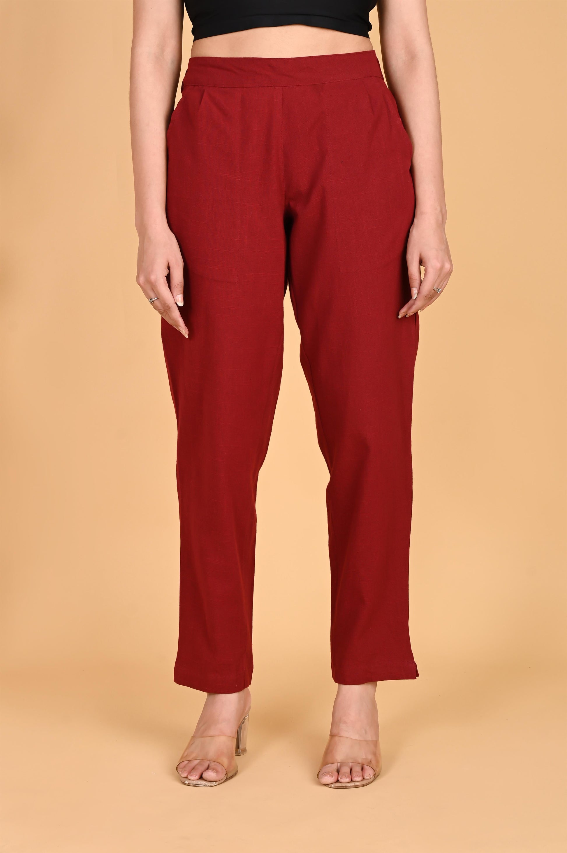 MAROON CLASSIC COTTON PANTS - SAFED DHAGA 