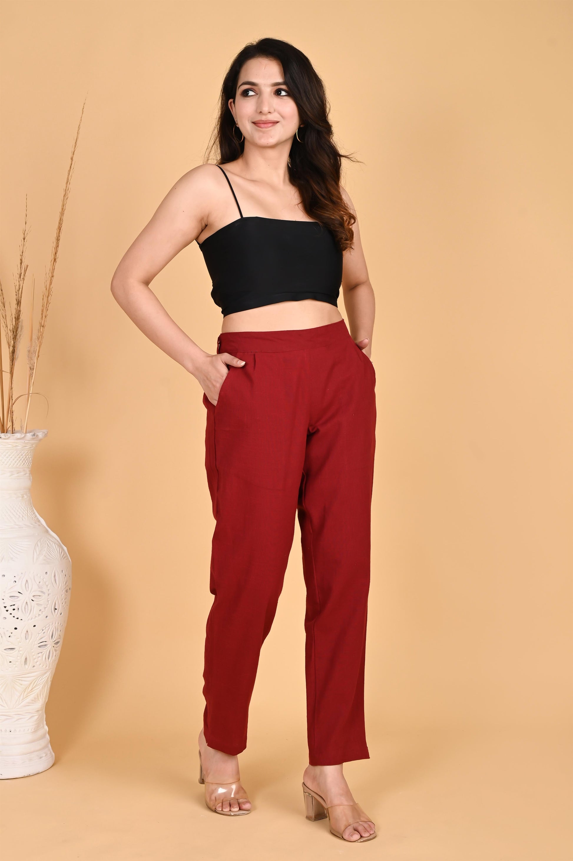 MAROON CLASSIC COTTON PANTS - SAFED DHAGA 