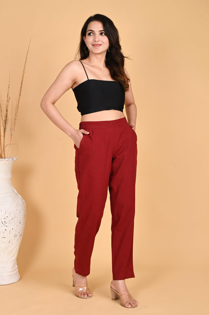 MAROON CLASSIC COTTON PANTS - SAFED DHAGA 