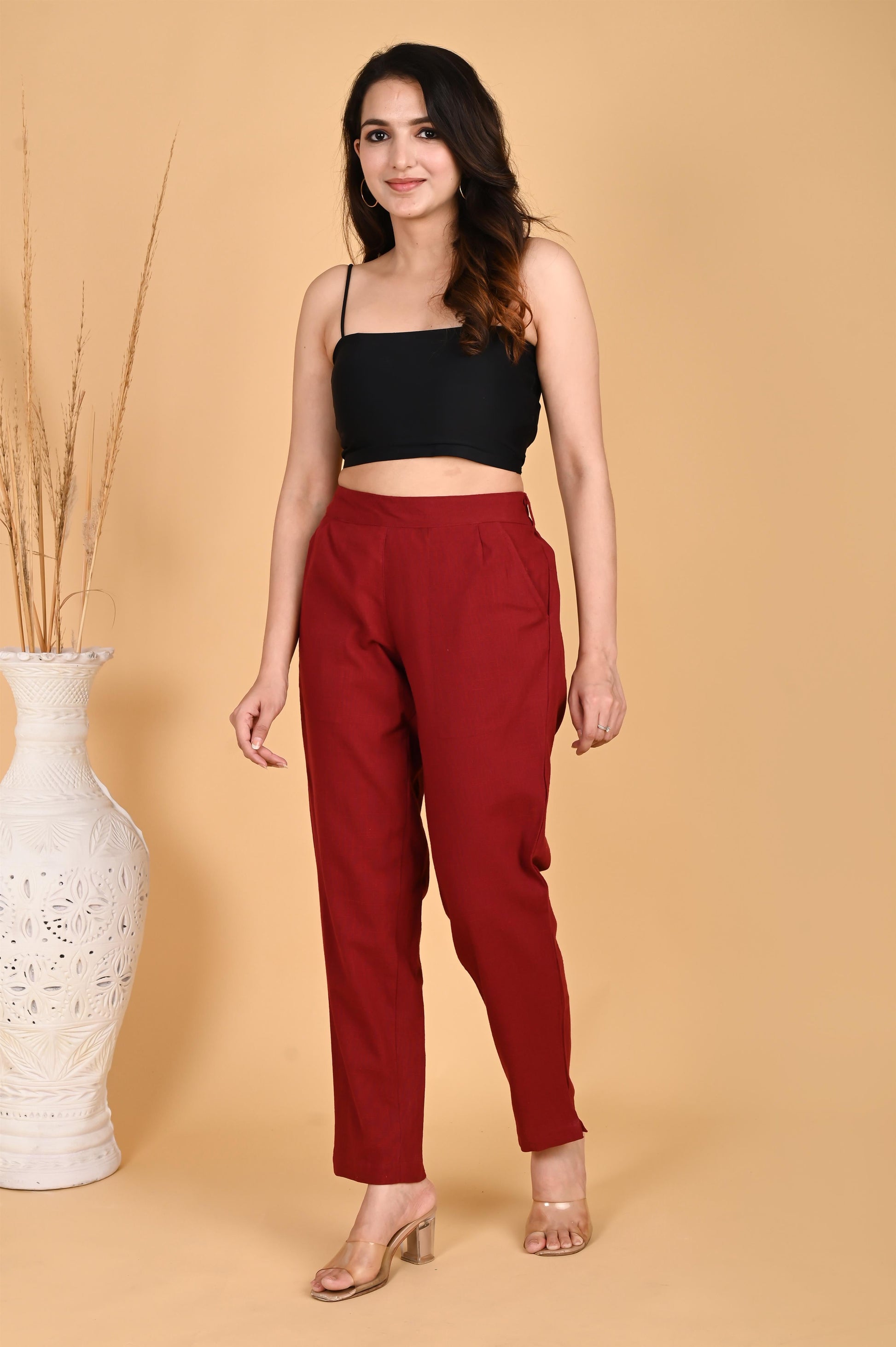 MAROON CLASSIC COTTON PANTS - SAFED DHAGA 
