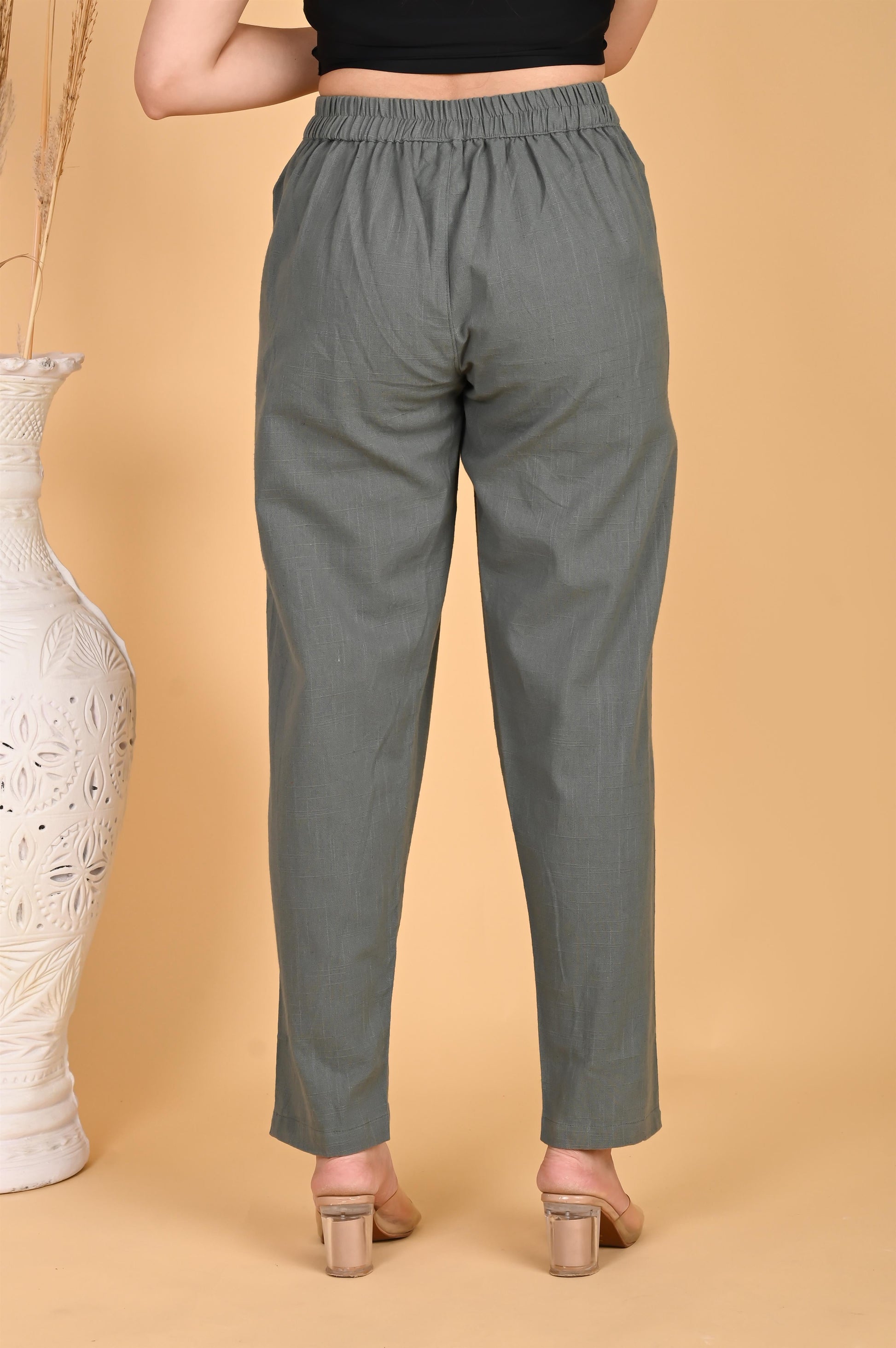 DARK GREY CLASSIC COTTON PANTS - SAFED DHAGA 