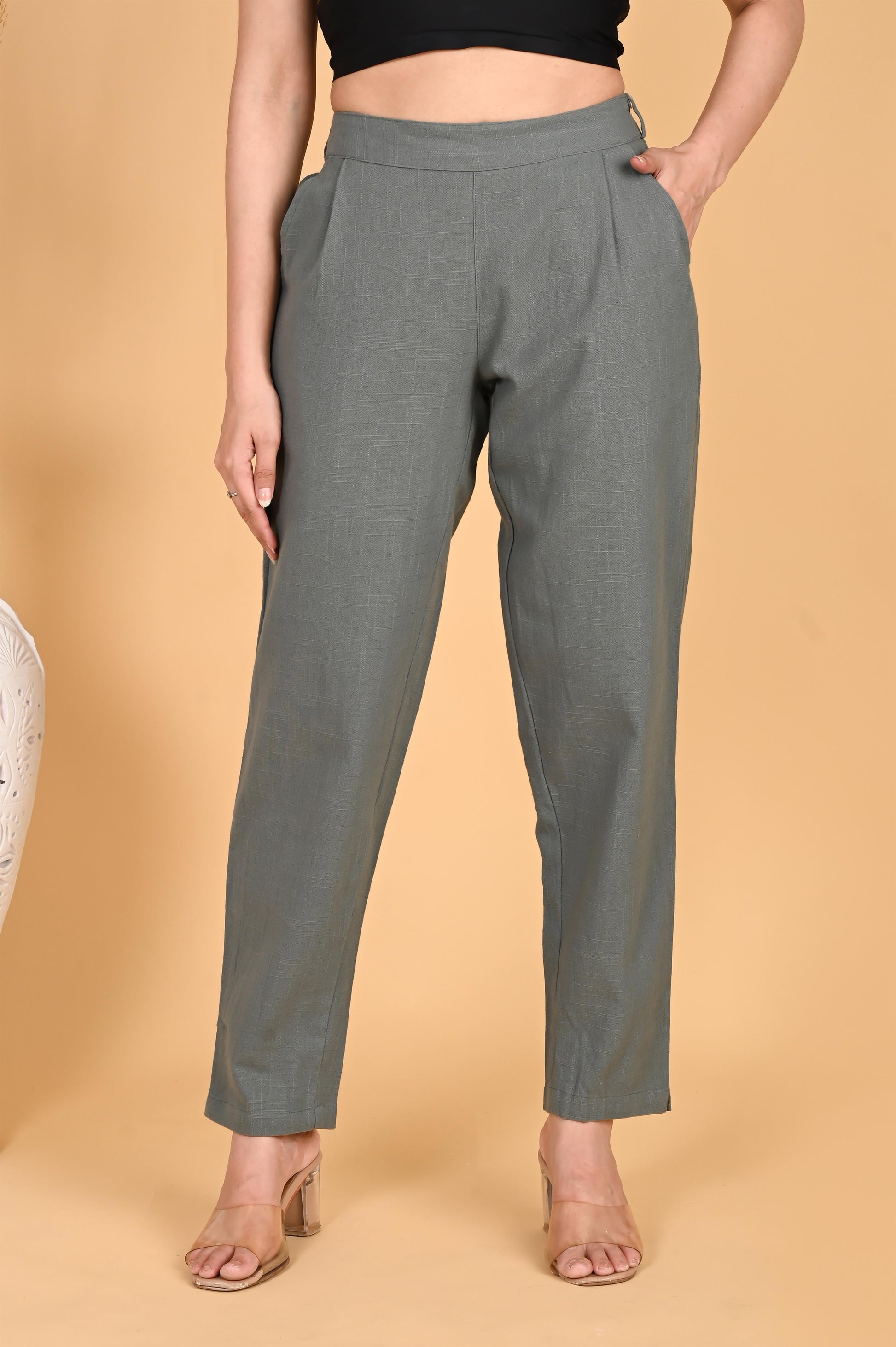 DARK GREY CLASSIC COTTON PANTS - SAFED DHAGA 