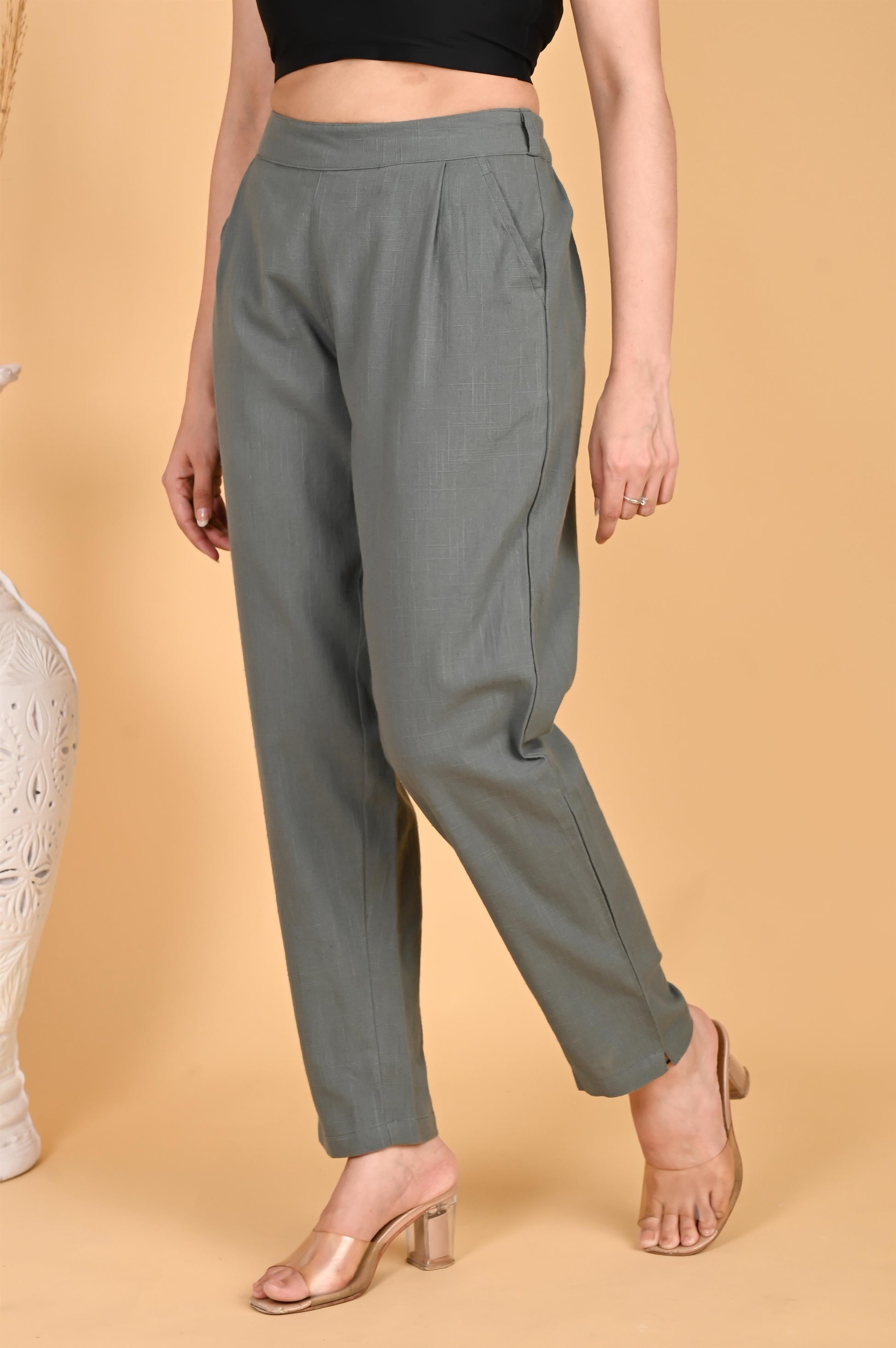 DARK GREY CLASSIC COTTON PANTS - SAFED DHAGA 