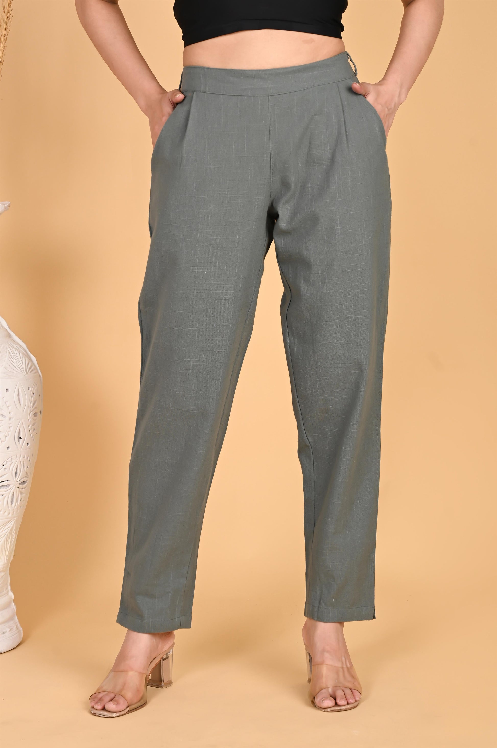 DARK GREY CLASSIC COTTON PANTS - SAFED DHAGA 