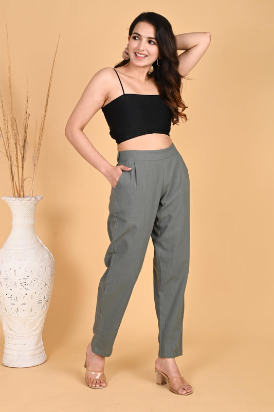 DARK GREY CLASSIC COTTON PANTS - SAFED DHAGA 