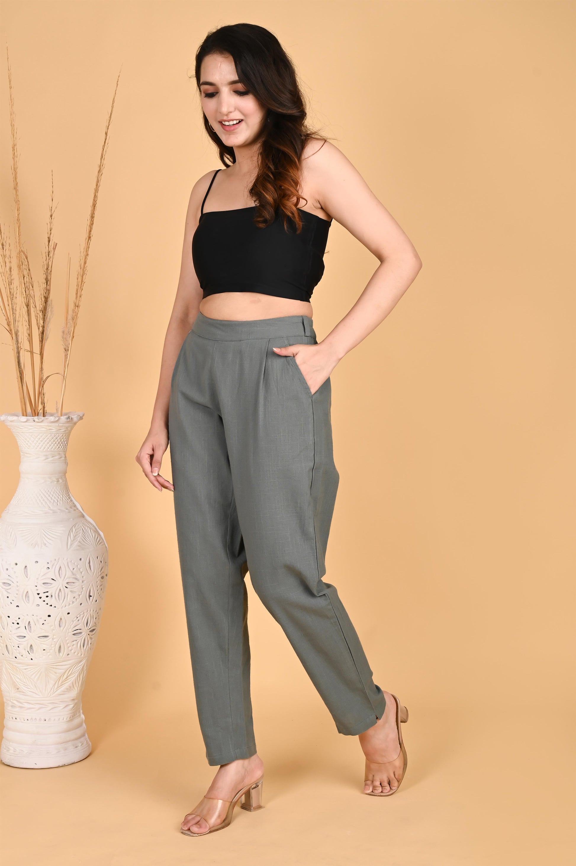 DARK GREY CLASSIC COTTON PANTS - SAFED DHAGA 
