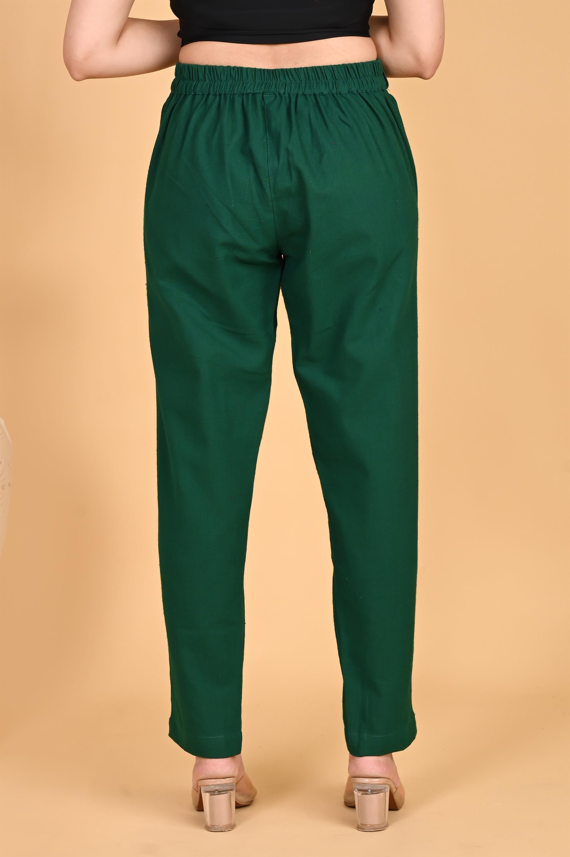 BOTTLE GREEN CLASSIC COTTON PANTS - SAFED DHAGA 