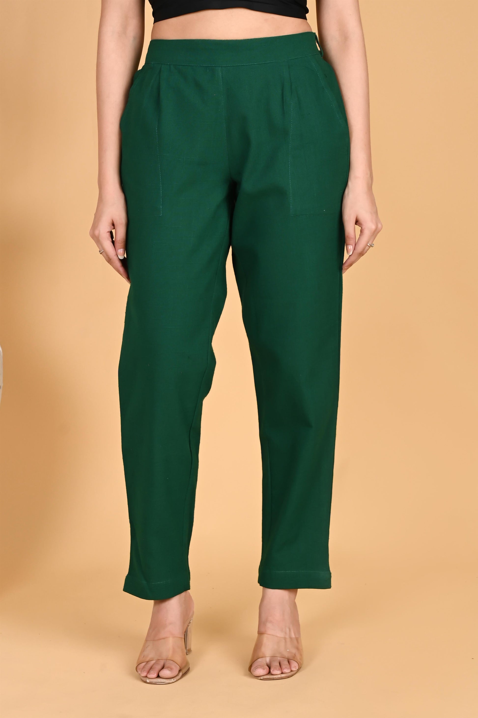 BOTTLE GREEN CLASSIC COTTON PANTS - SAFED DHAGA 