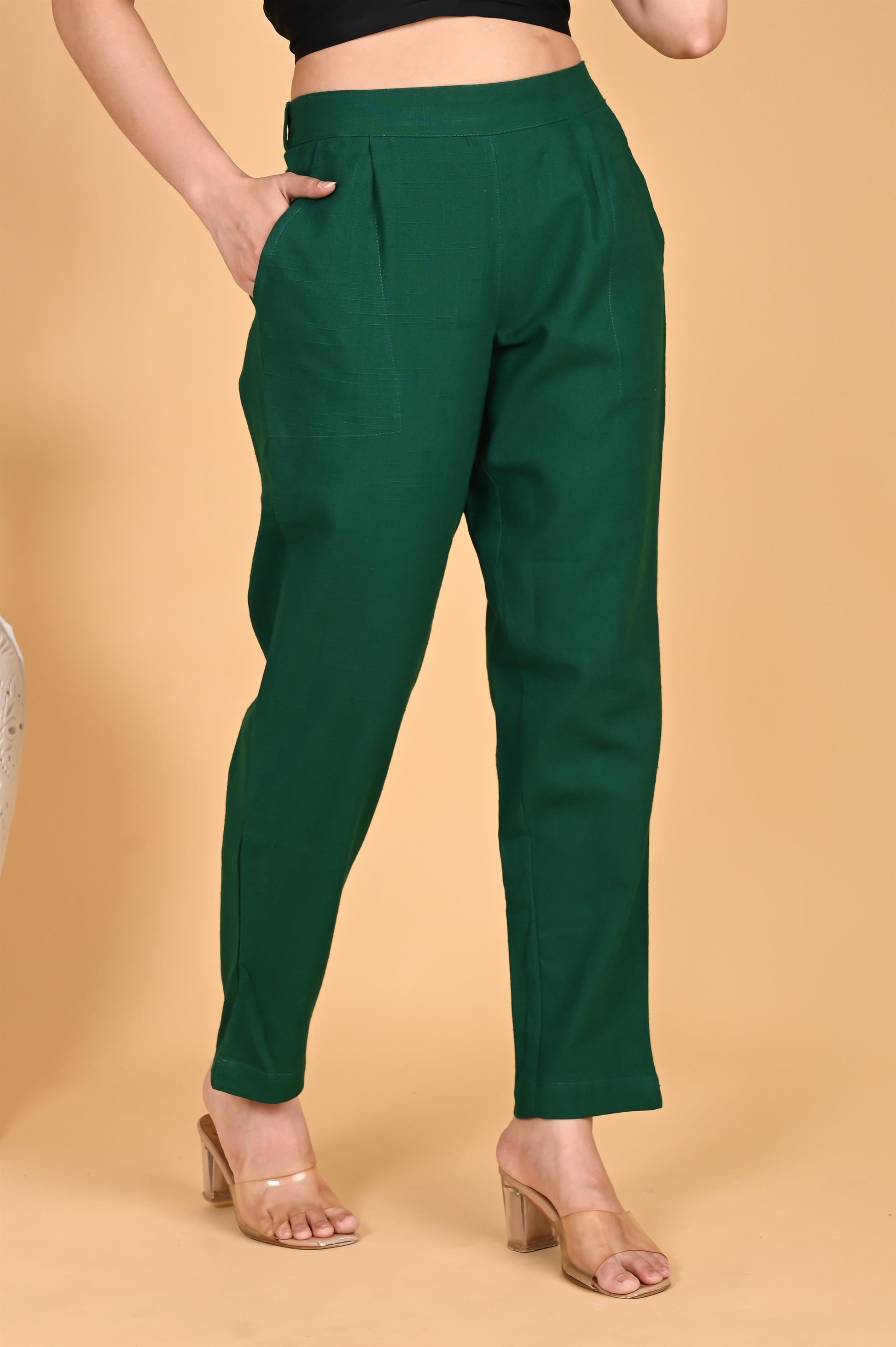 BOTTLE GREEN CLASSIC COTTON PANTS - SAFED DHAGA 