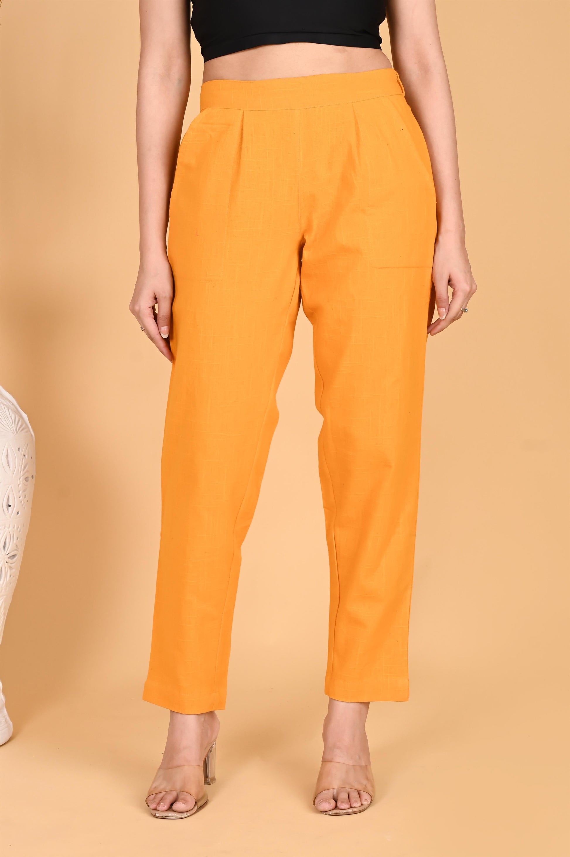MUSTARD CLASSIC COTTON PANTS - SAFED DHAGA 