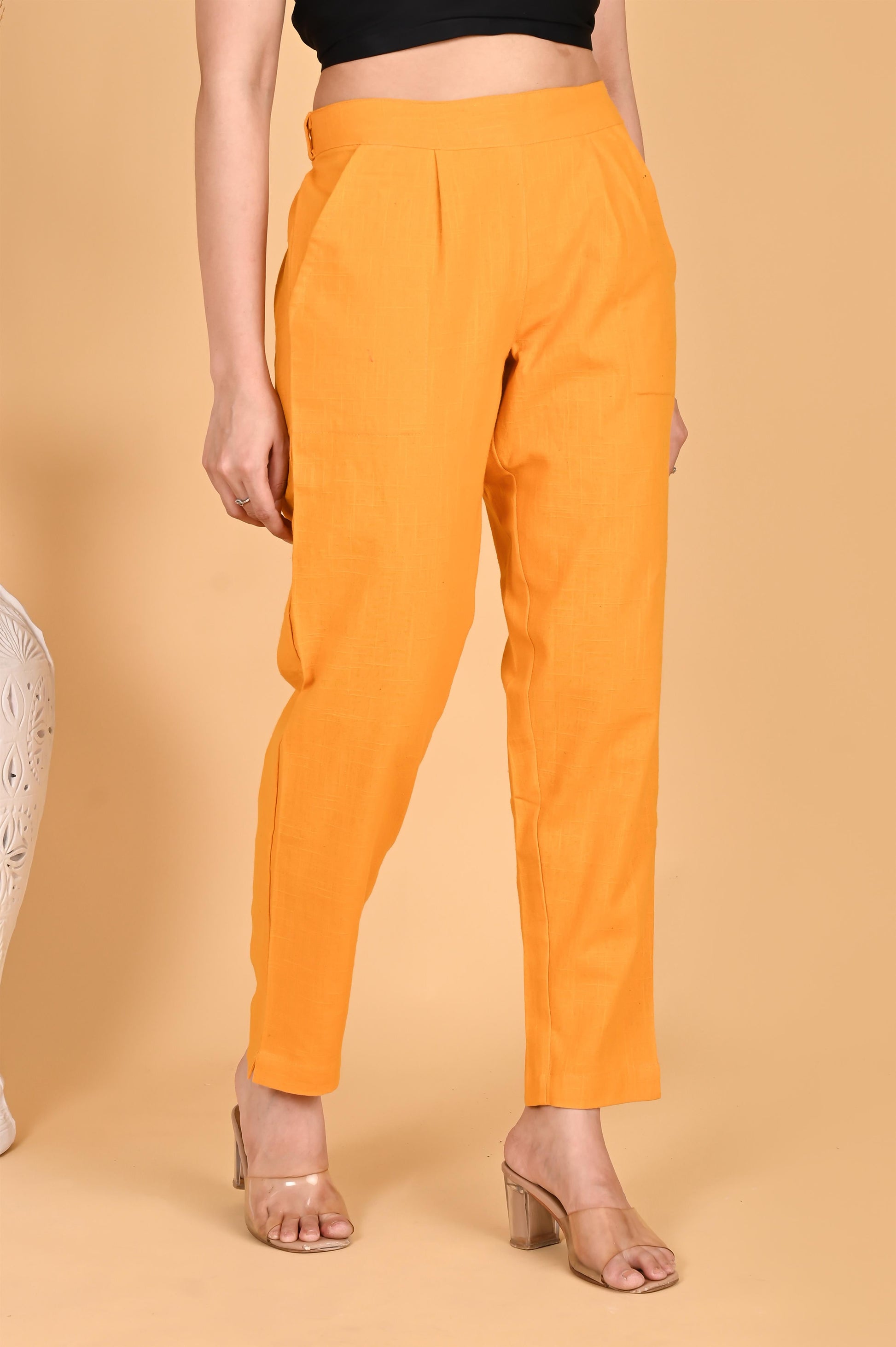 MUSTARD CLASSIC COTTON PANTS - SAFED DHAGA 