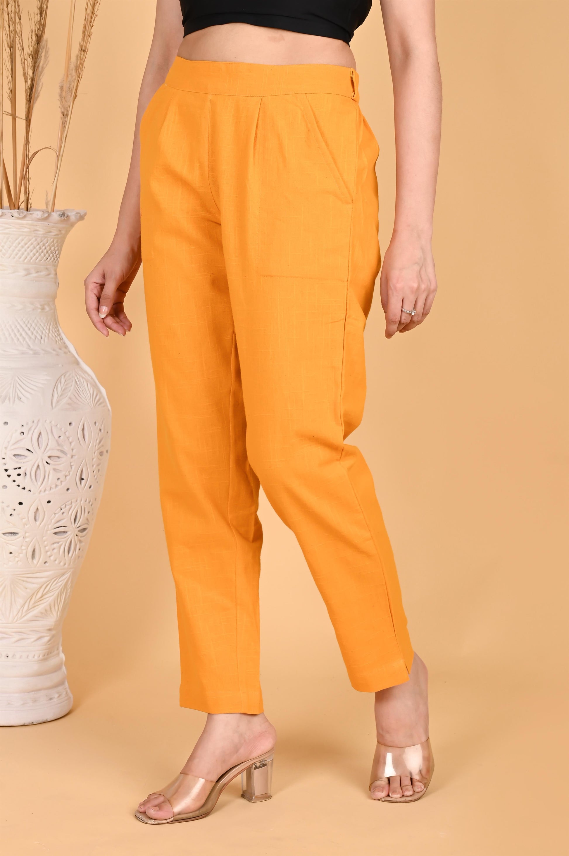 MUSTARD CLASSIC COTTON PANTS - SAFED DHAGA 