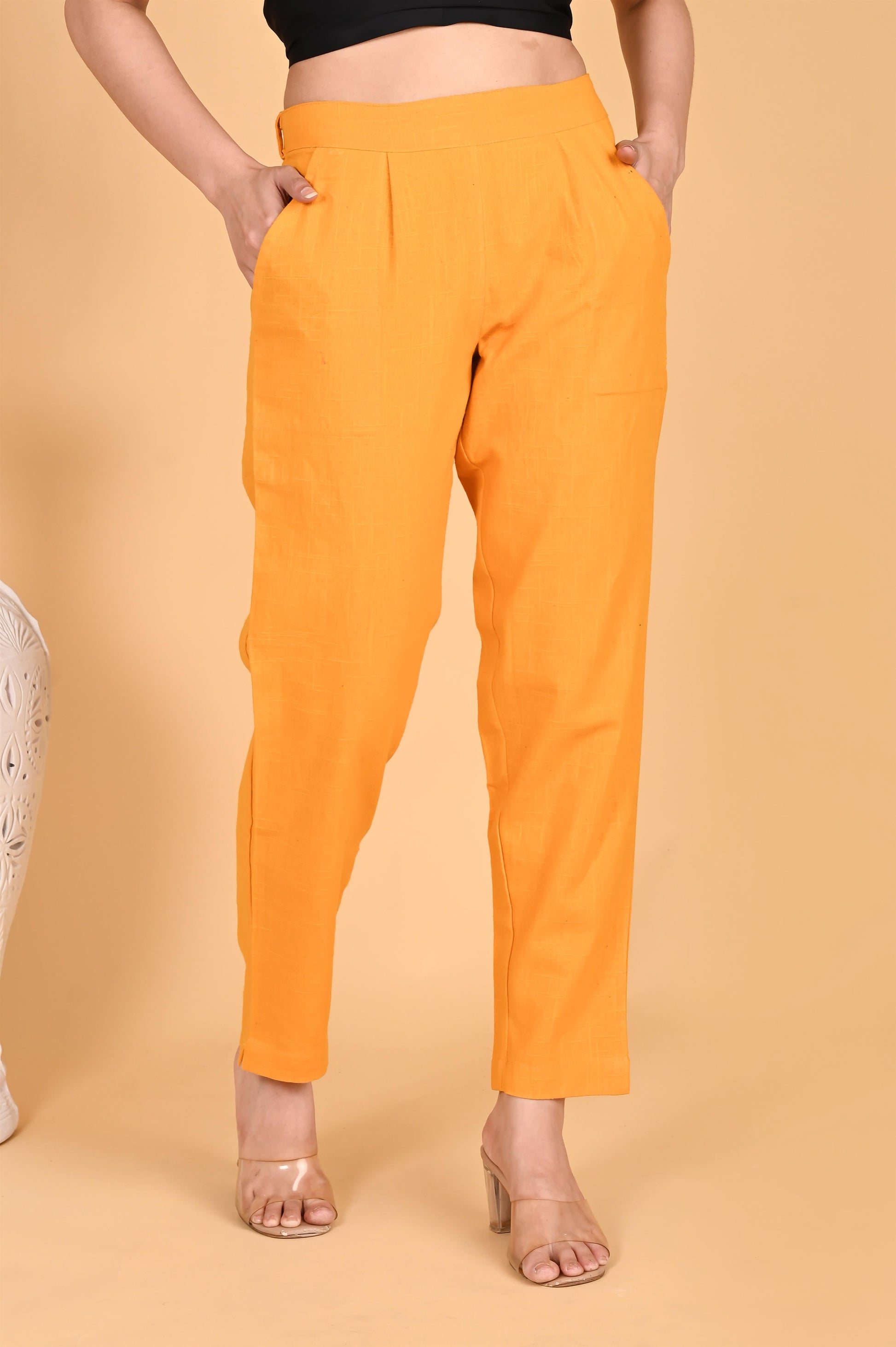 MUSTARD CLASSIC COTTON PANTS - SAFED DHAGA 