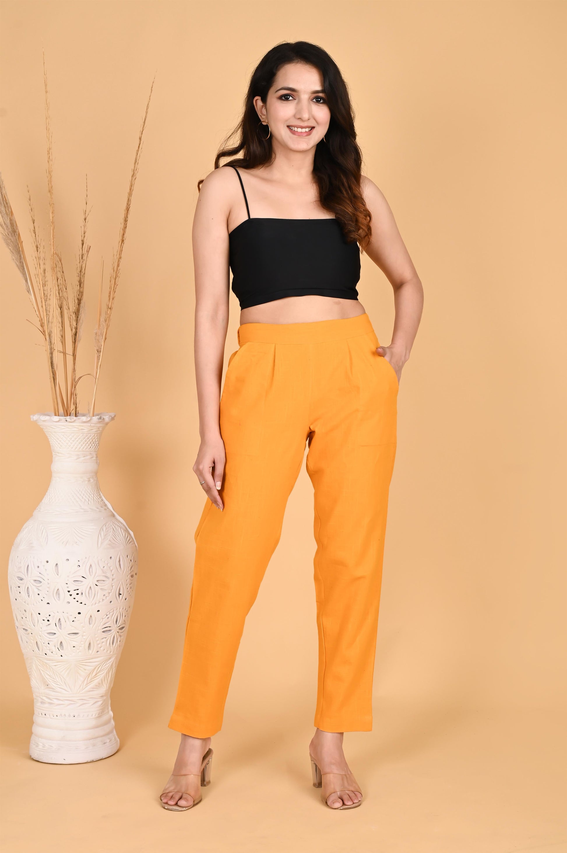 MUSTARD CLASSIC COTTON PANTS - SAFED DHAGA 