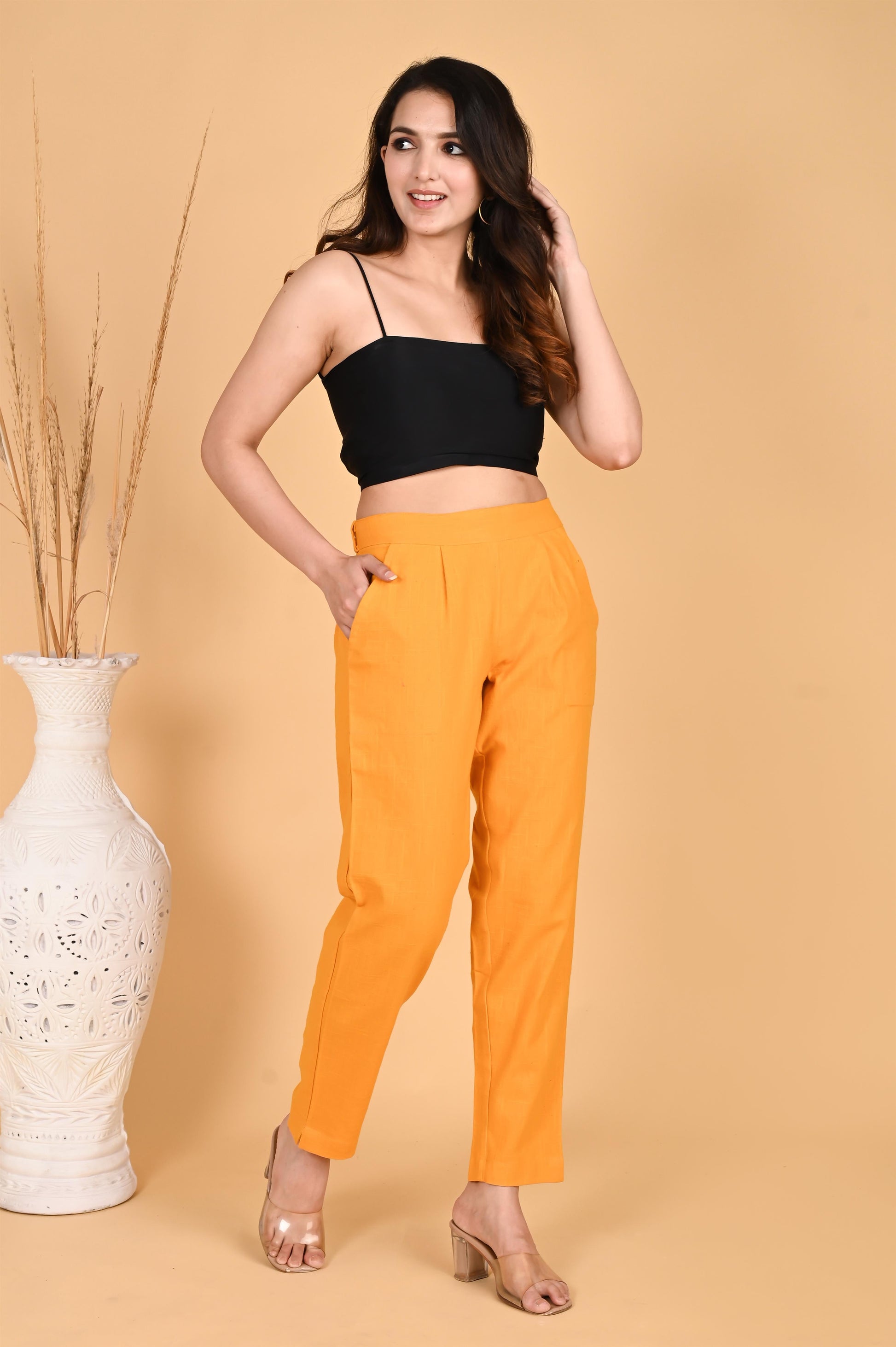 MUSTARD CLASSIC COTTON PANTS - SAFED DHAGA 