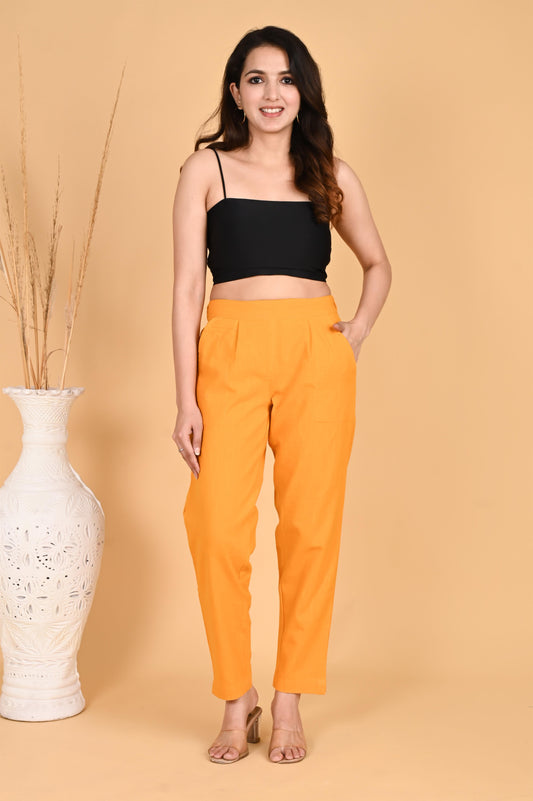 MUSTARD CLASSIC COTTON PANTS - SAFED DHAGA 