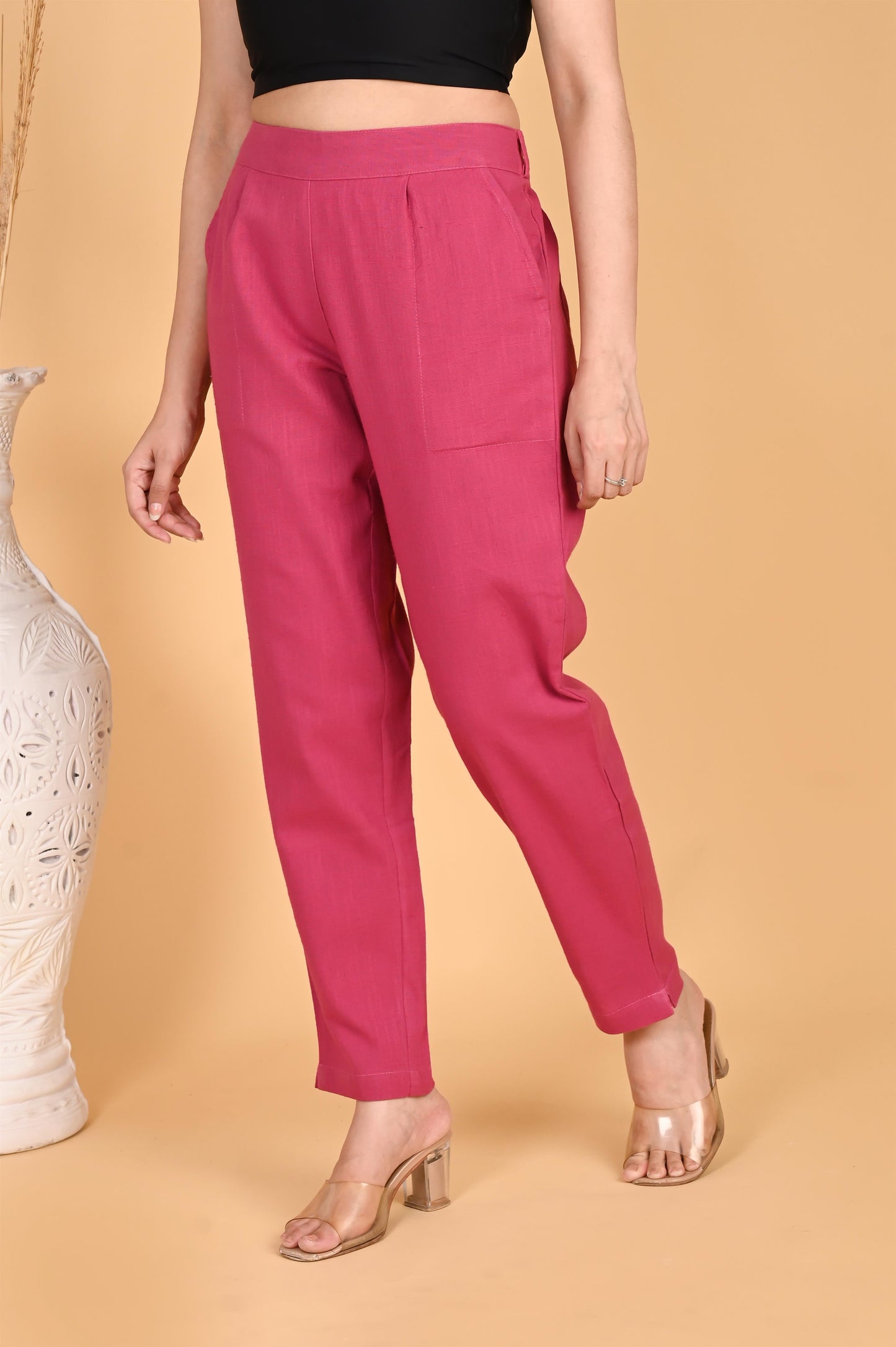 LIGHT PINK CLASSIC COTTON PANTS - SAFED DHAGA 