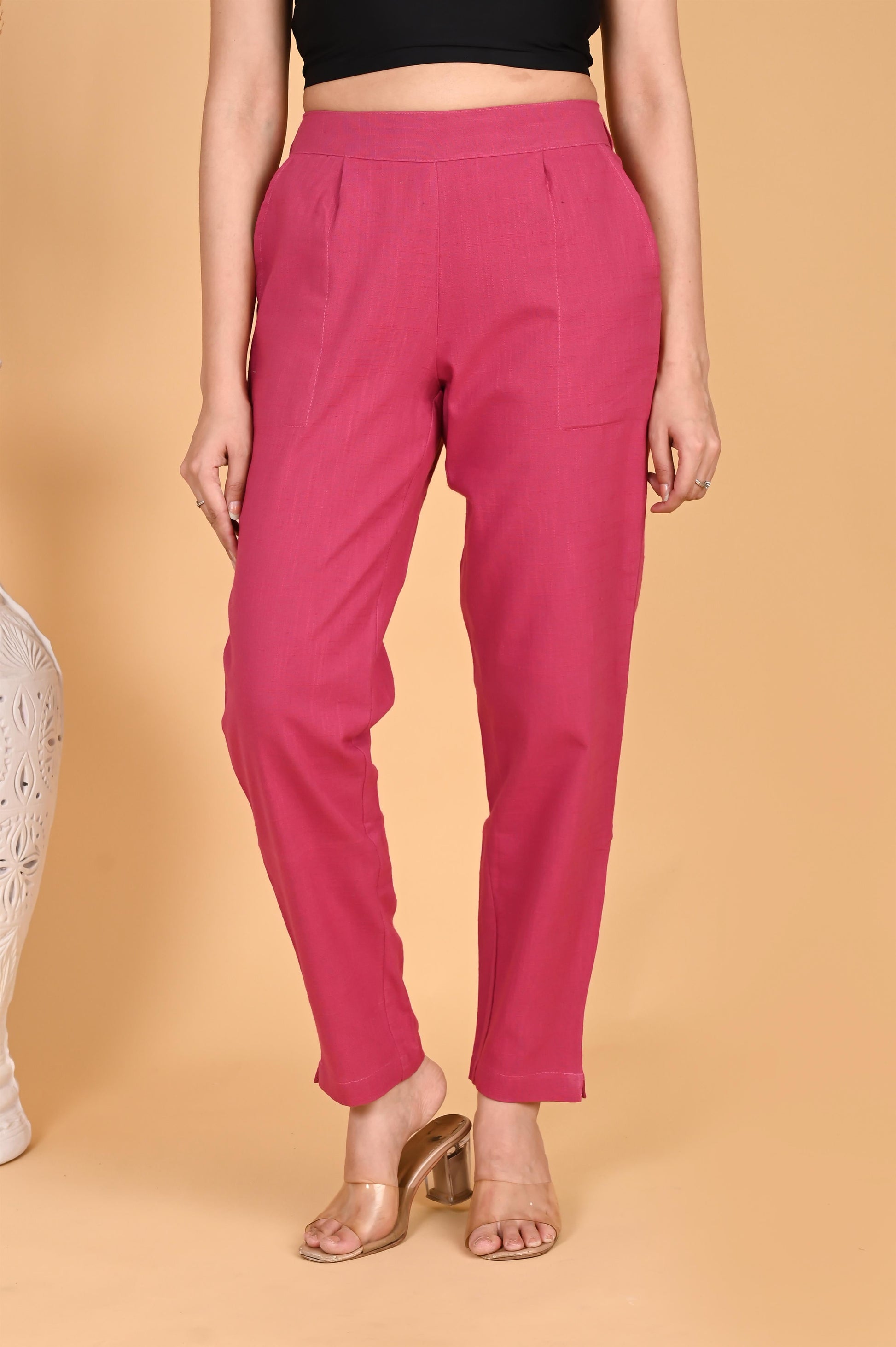 LIGHT PINK CLASSIC COTTON PANTS - SAFED DHAGA 