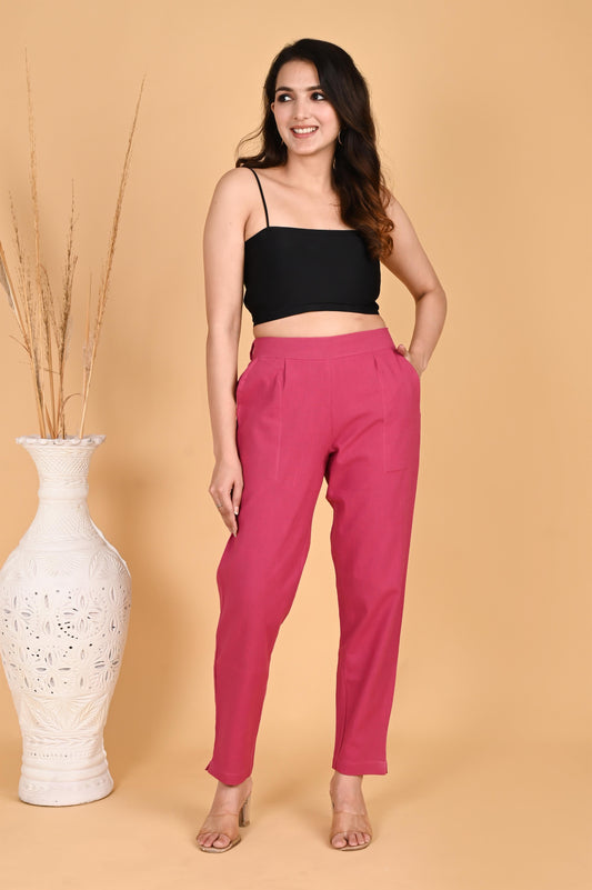 LIGHT PINK CLASSIC COTTON PANTS - SAFED DHAGA 