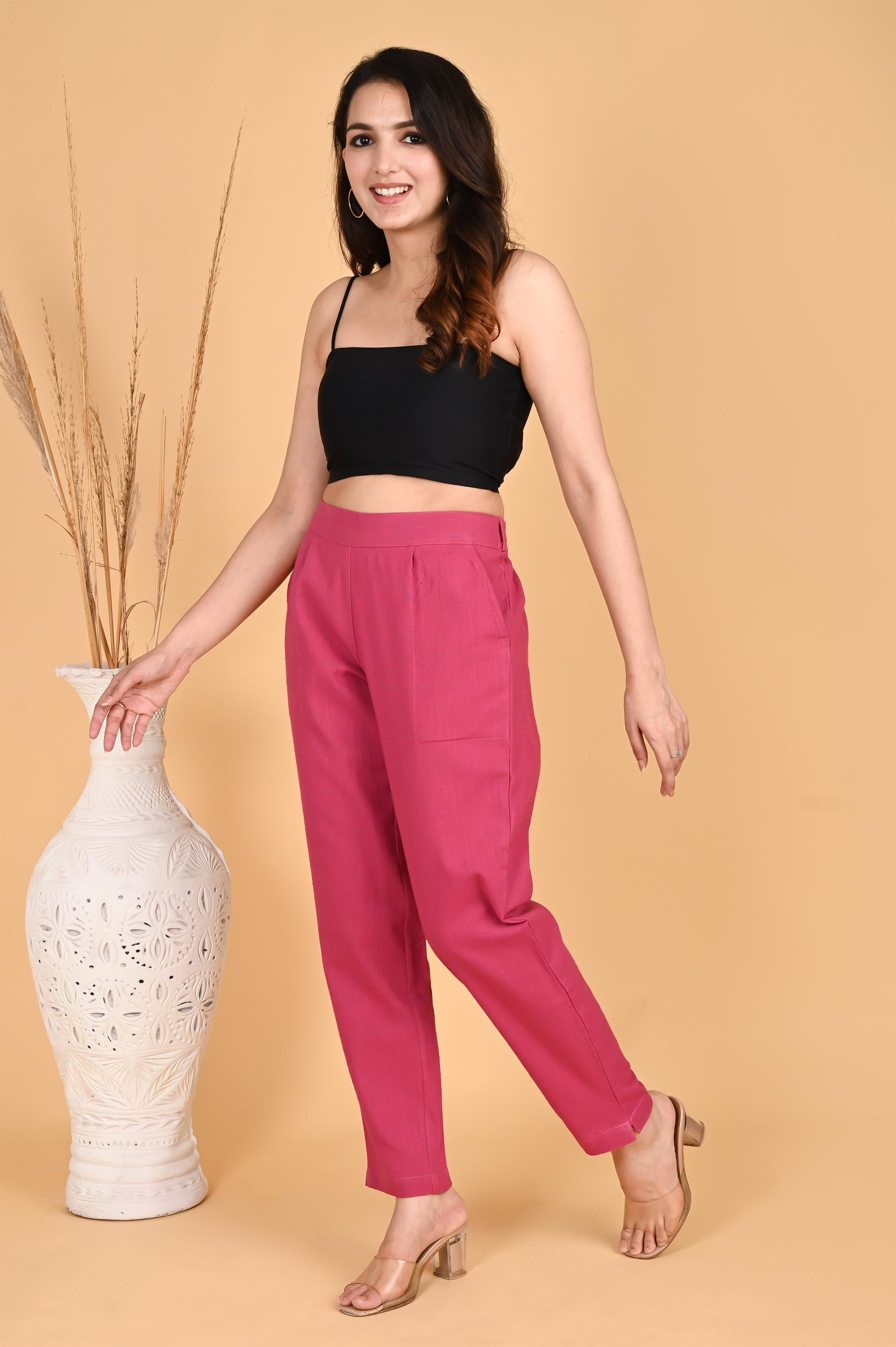 LIGHT PINK CLASSIC COTTON PANTS - SAFED DHAGA 