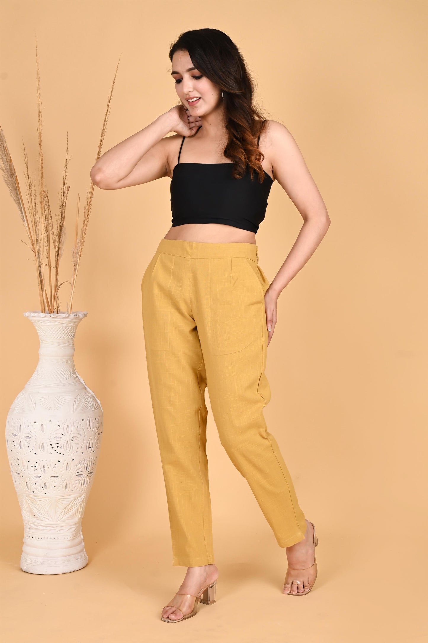Beige Classic Cotton Pants