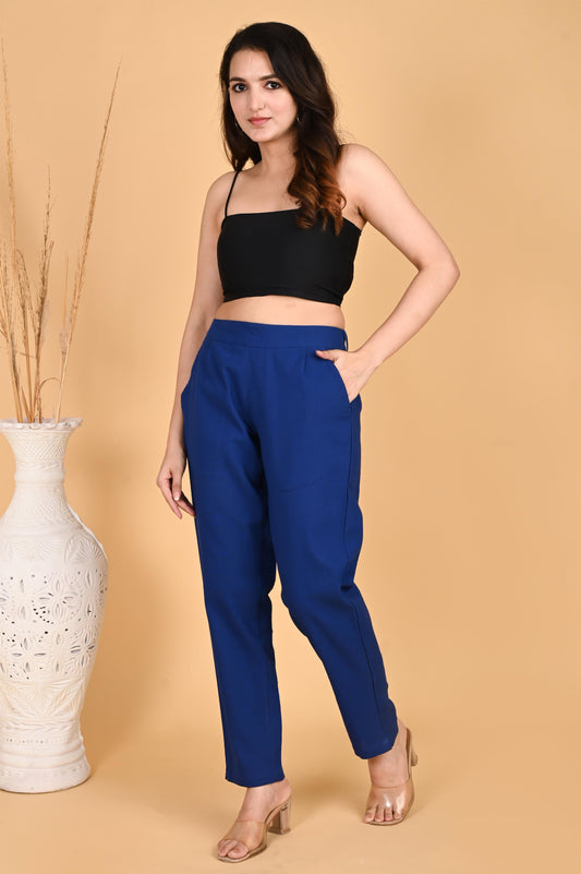 ROYAL BLUE CLASSIC COTTON PANTS - SAFED DHAGA 
