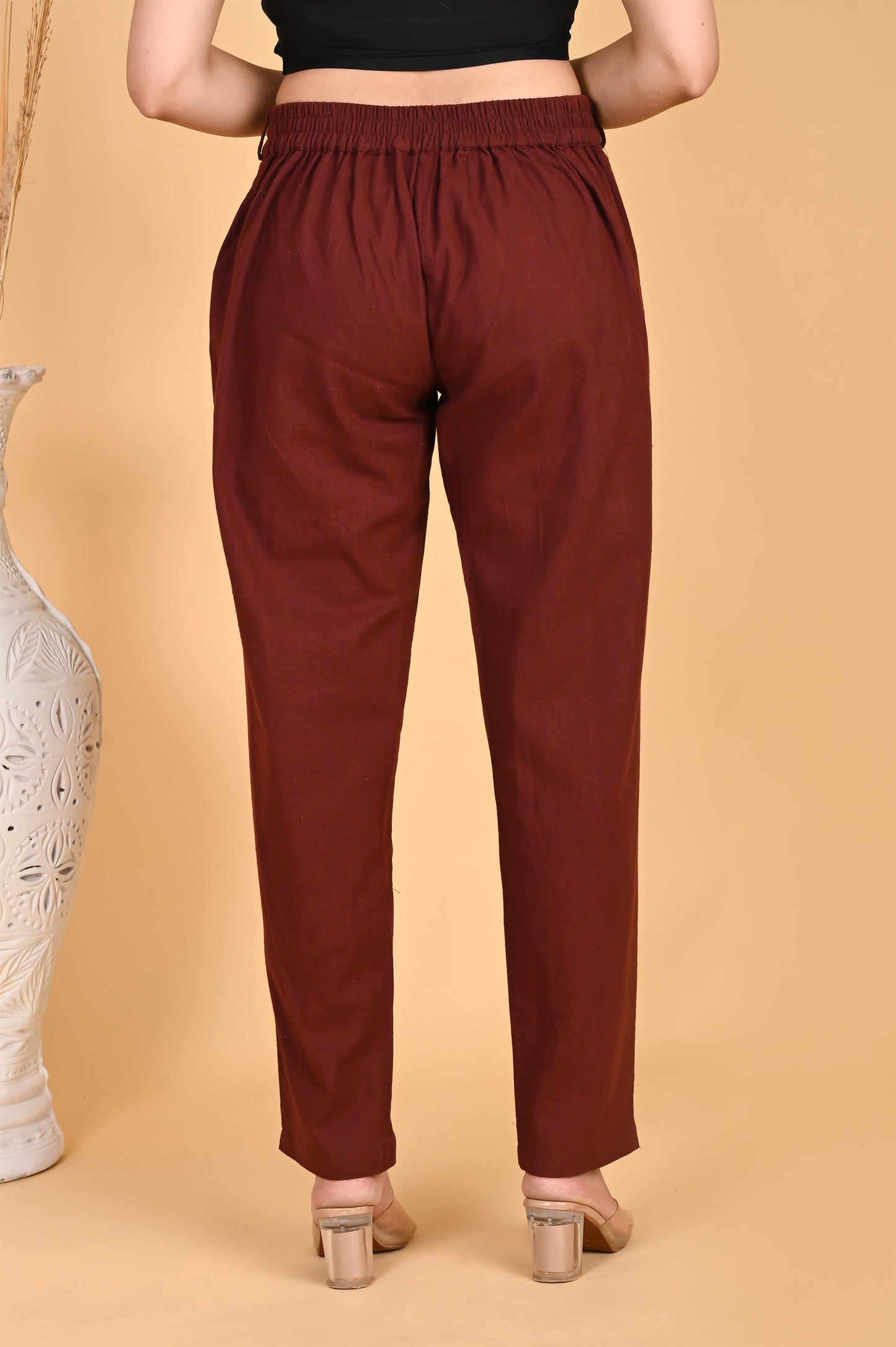 BURGUNDY CLASSIC COTTON PANTS - SAFED DHAGA 