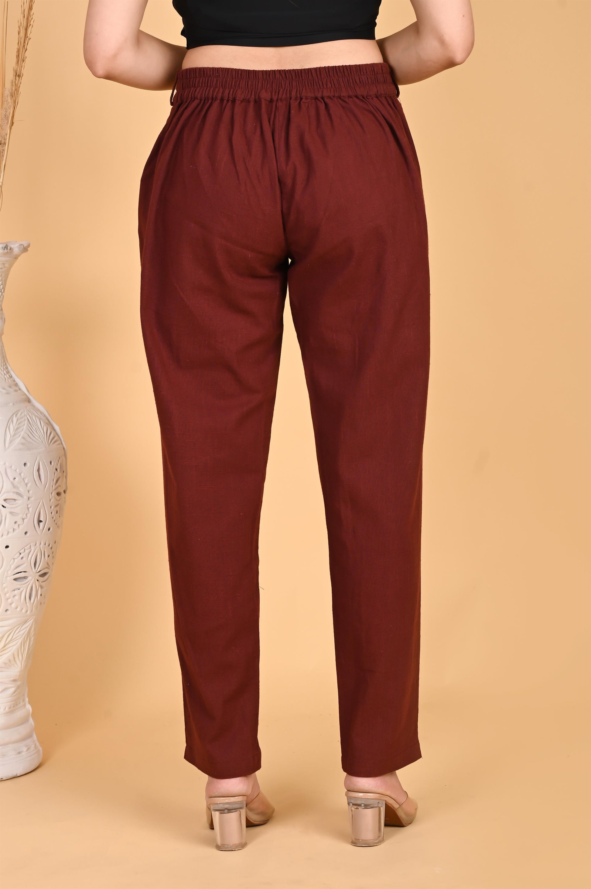 BURGUNDY CLASSIC COTTON PANTS - SAFED DHAGA 
