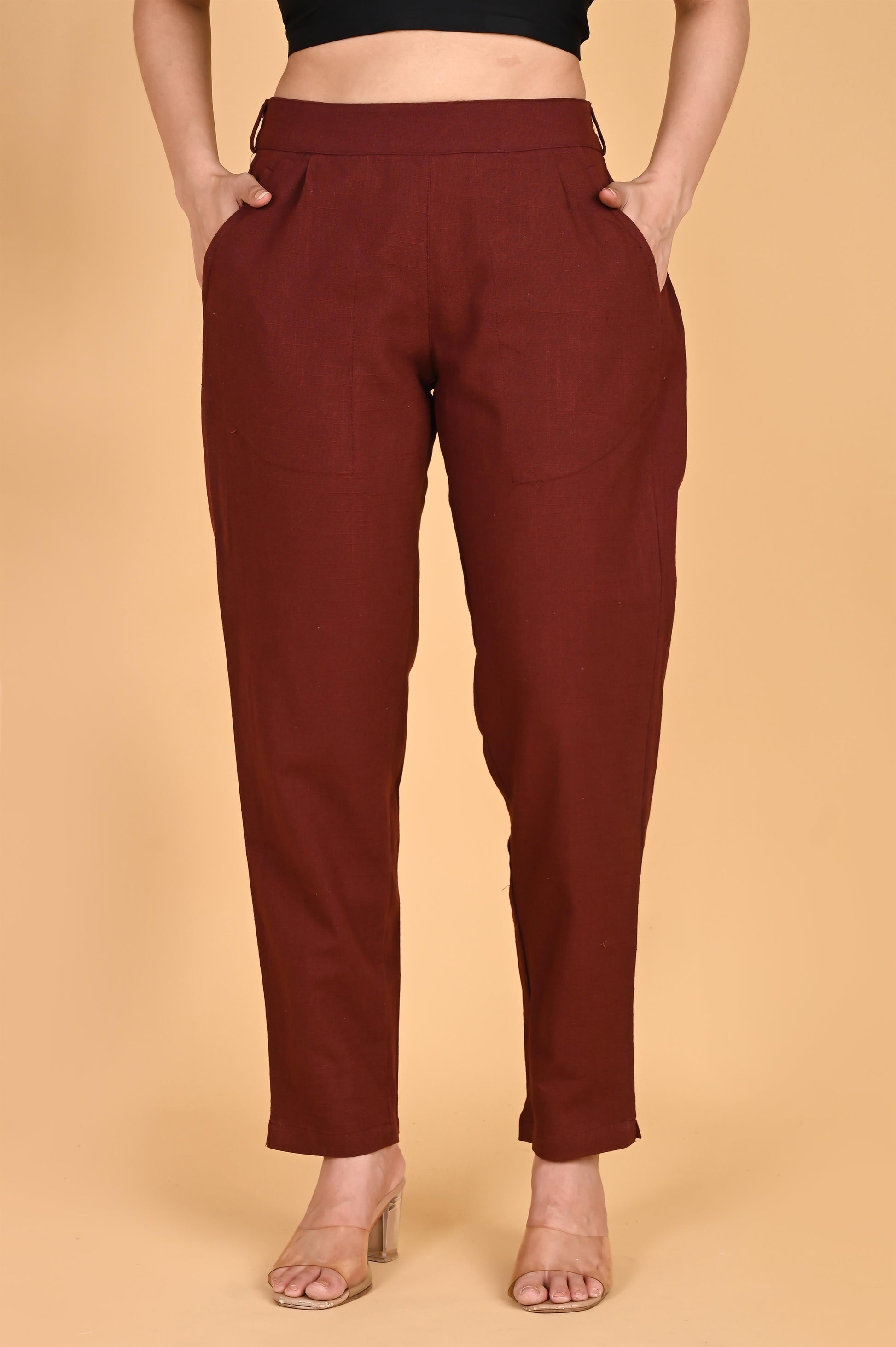 BURGUNDY CLASSIC COTTON PANTS - SAFED DHAGA 