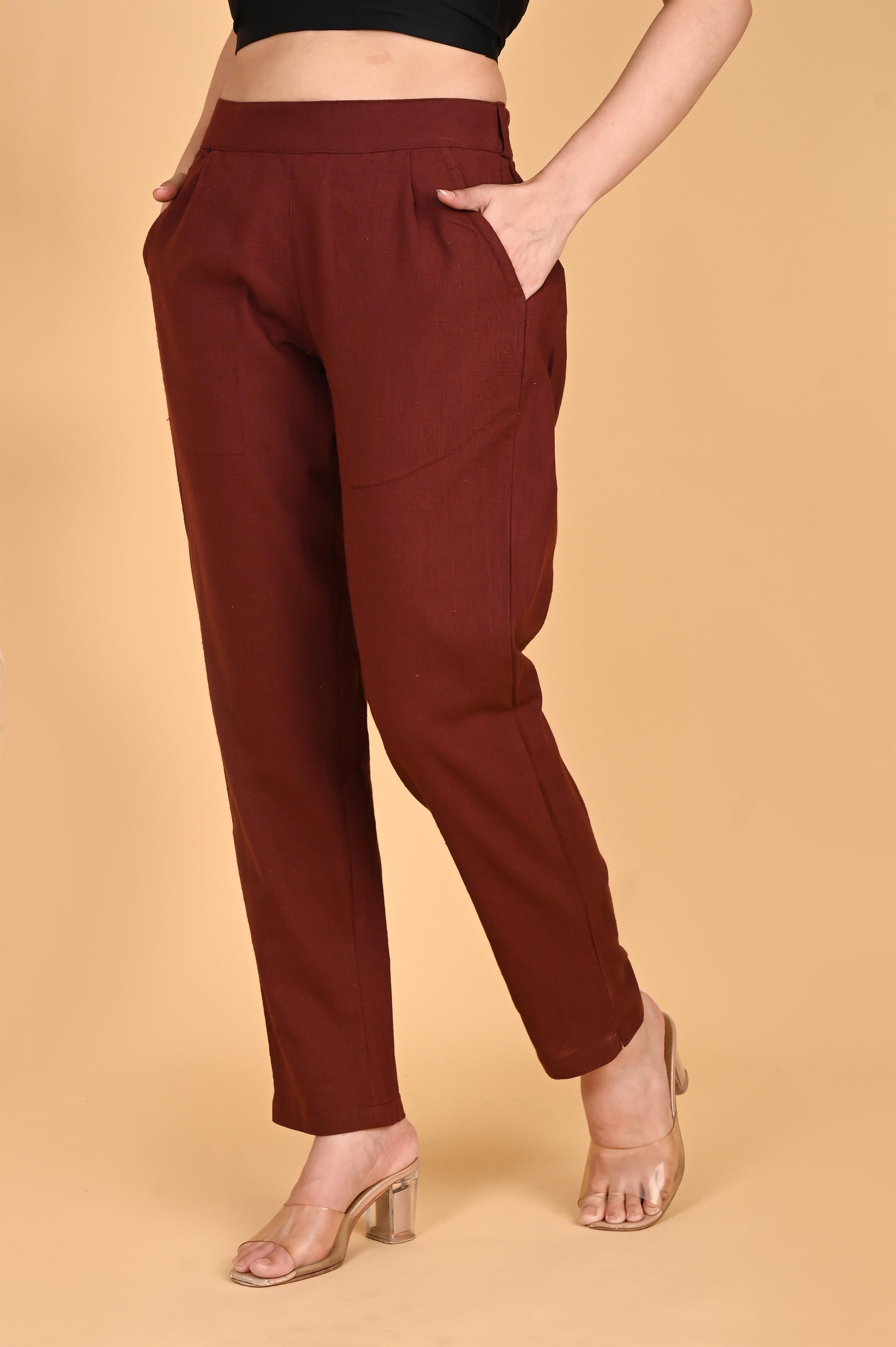 BURGUNDY CLASSIC COTTON PANTS - SAFED DHAGA 