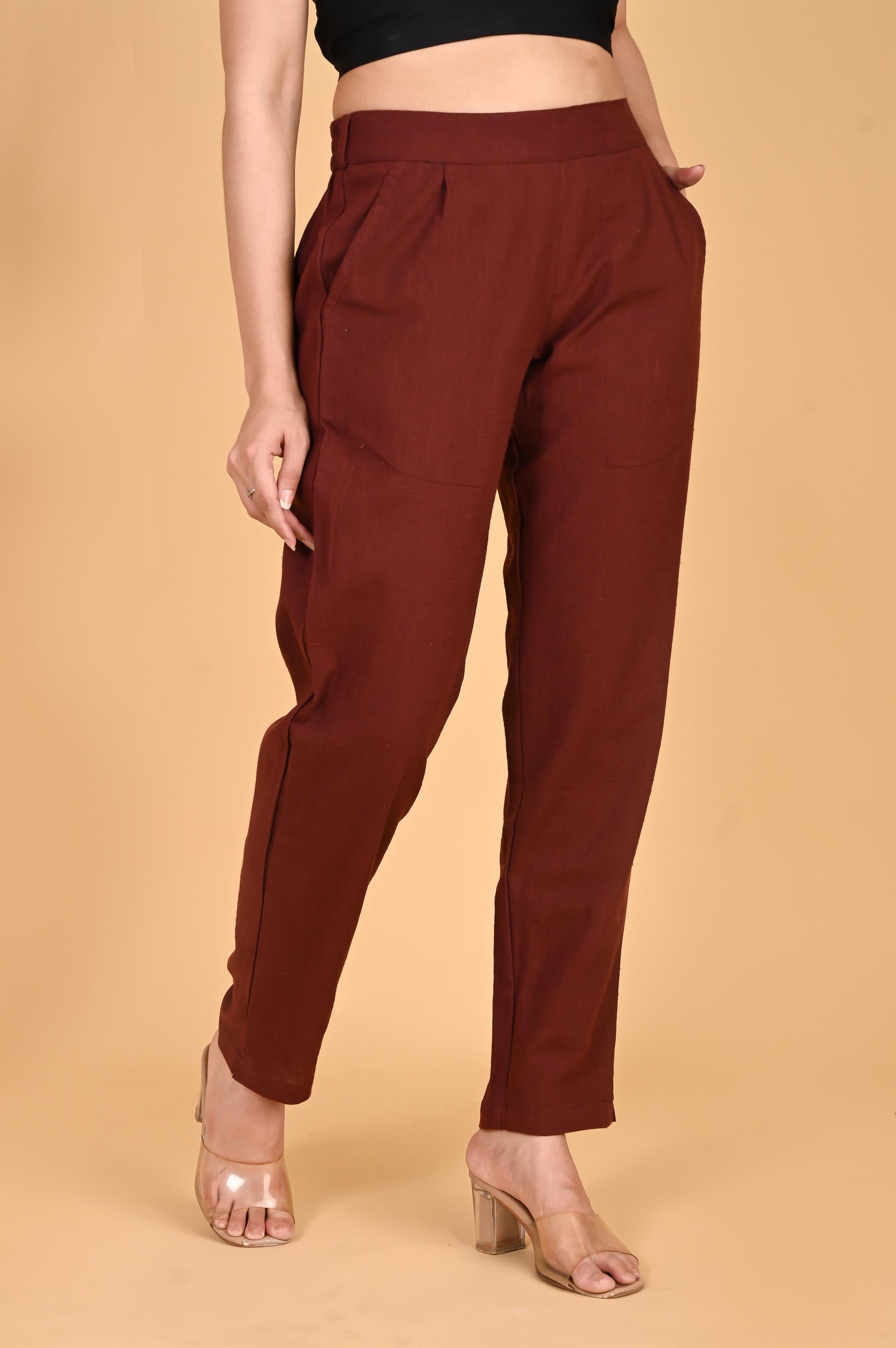 BURGUNDY CLASSIC COTTON PANTS - SAFED DHAGA 