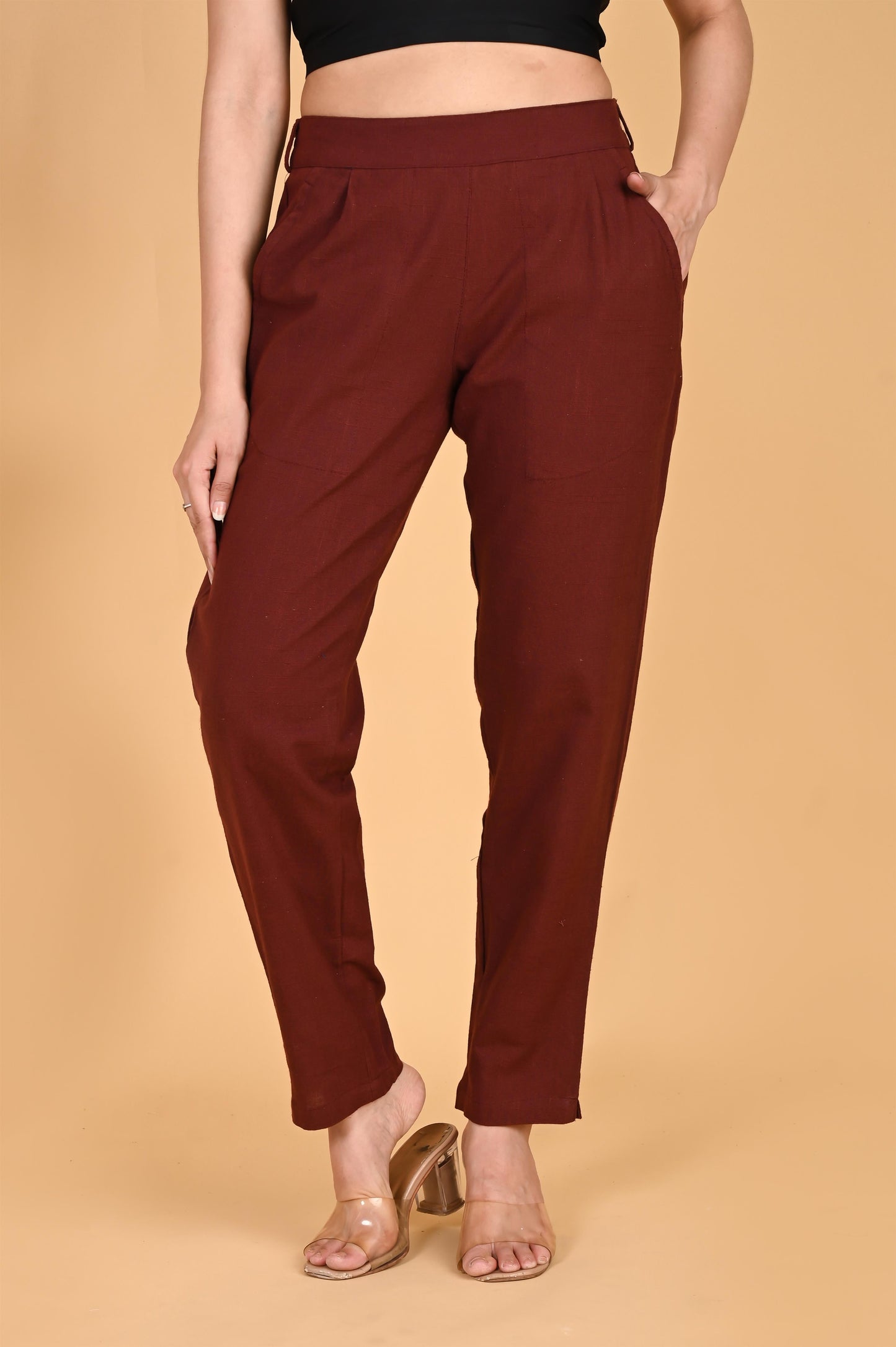 BURGUNDY CLASSIC COTTON PANTS - SAFED DHAGA 
