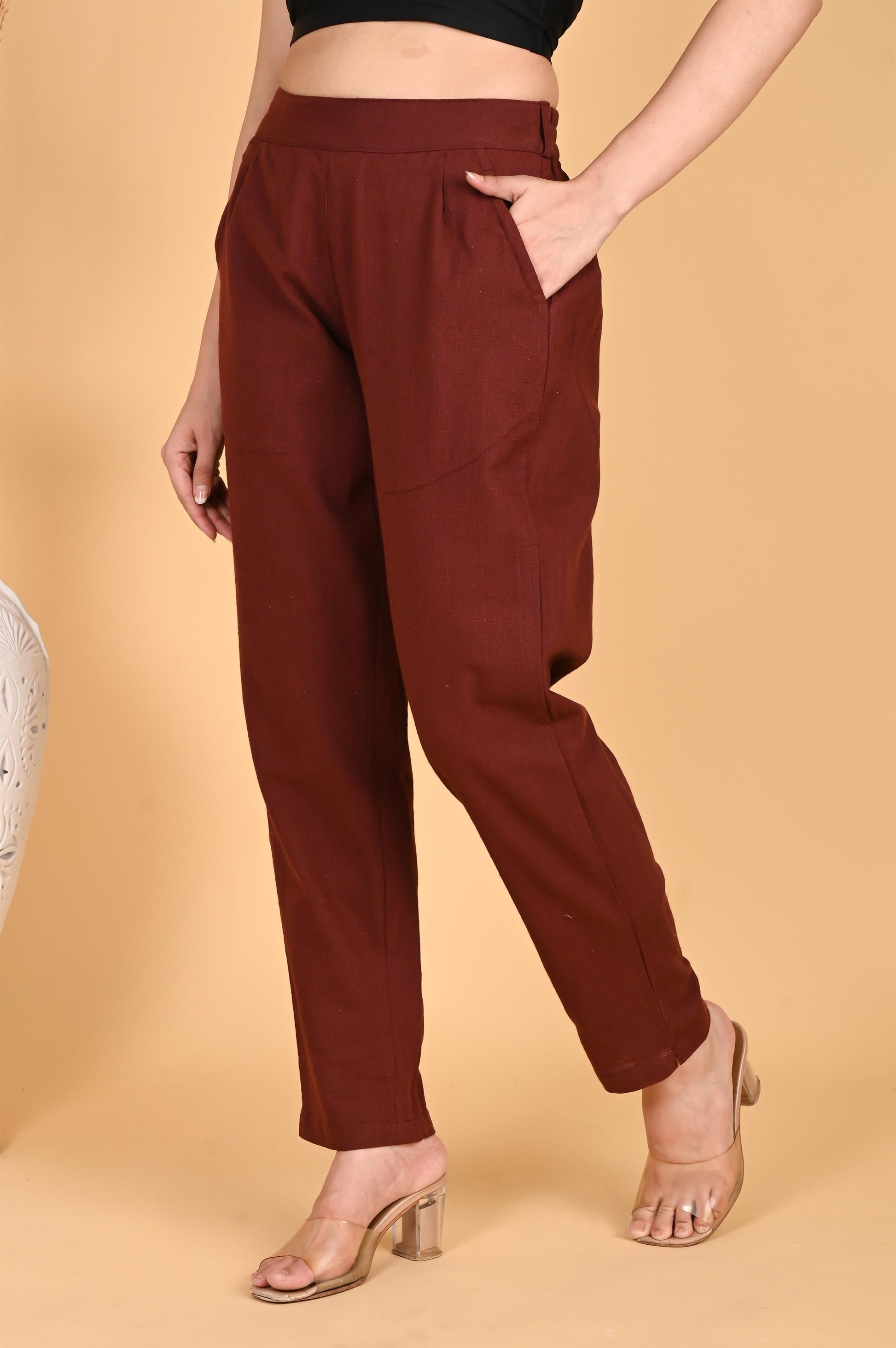 BURGUNDY CLASSIC COTTON PANTS - SAFED DHAGA 