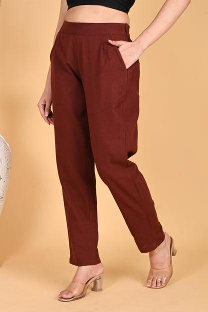 BURGUNDY CLASSIC COTTON PANTS - SAFED DHAGA 