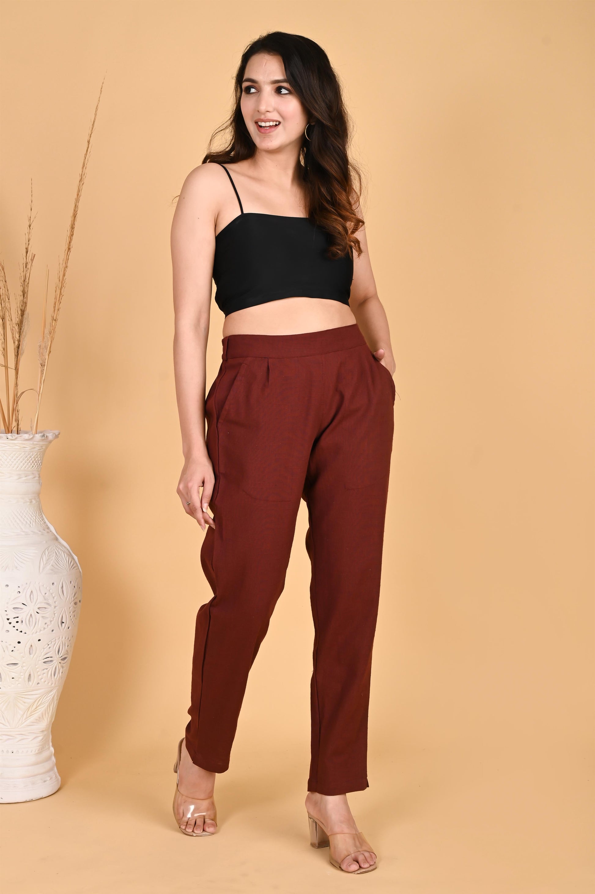 BURGUNDY CLASSIC COTTON PANTS - SAFED DHAGA 