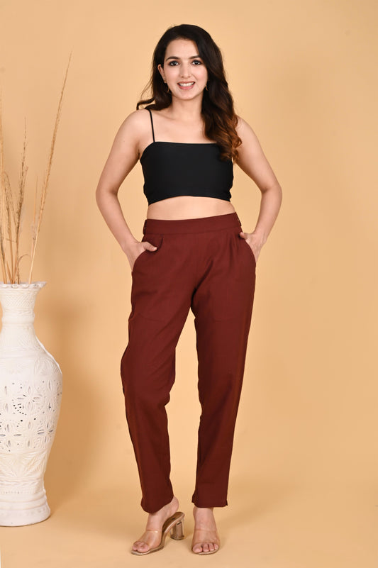 BURGUNDY CLASSIC COTTON PANTS - SAFED DHAGA 