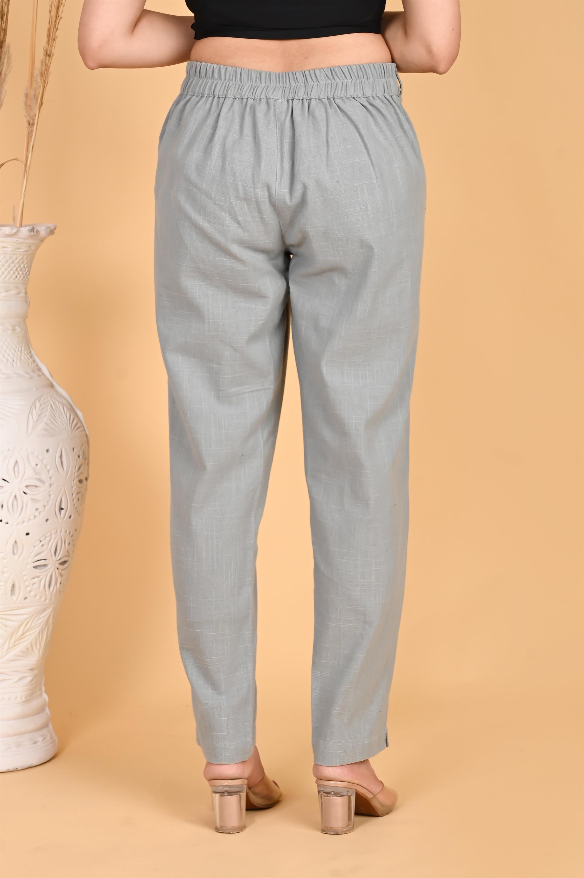 LIGHT GREY CLASSIC COTTON PANTS - SAFED DHAGA 